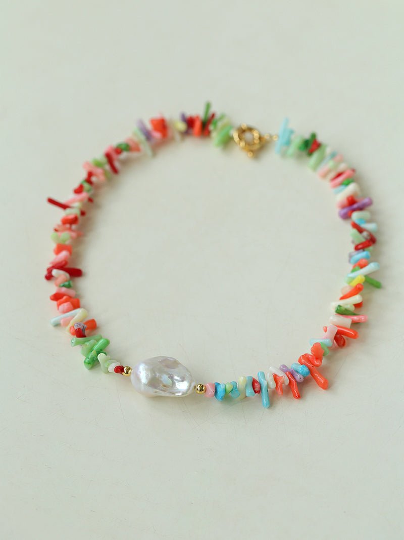 Multicolor Baroque Pearl Necklace with Irregular Gemstones - Elegant Statement Jewelry for Women, Perfect for Parties, Weddings & Special Occasions