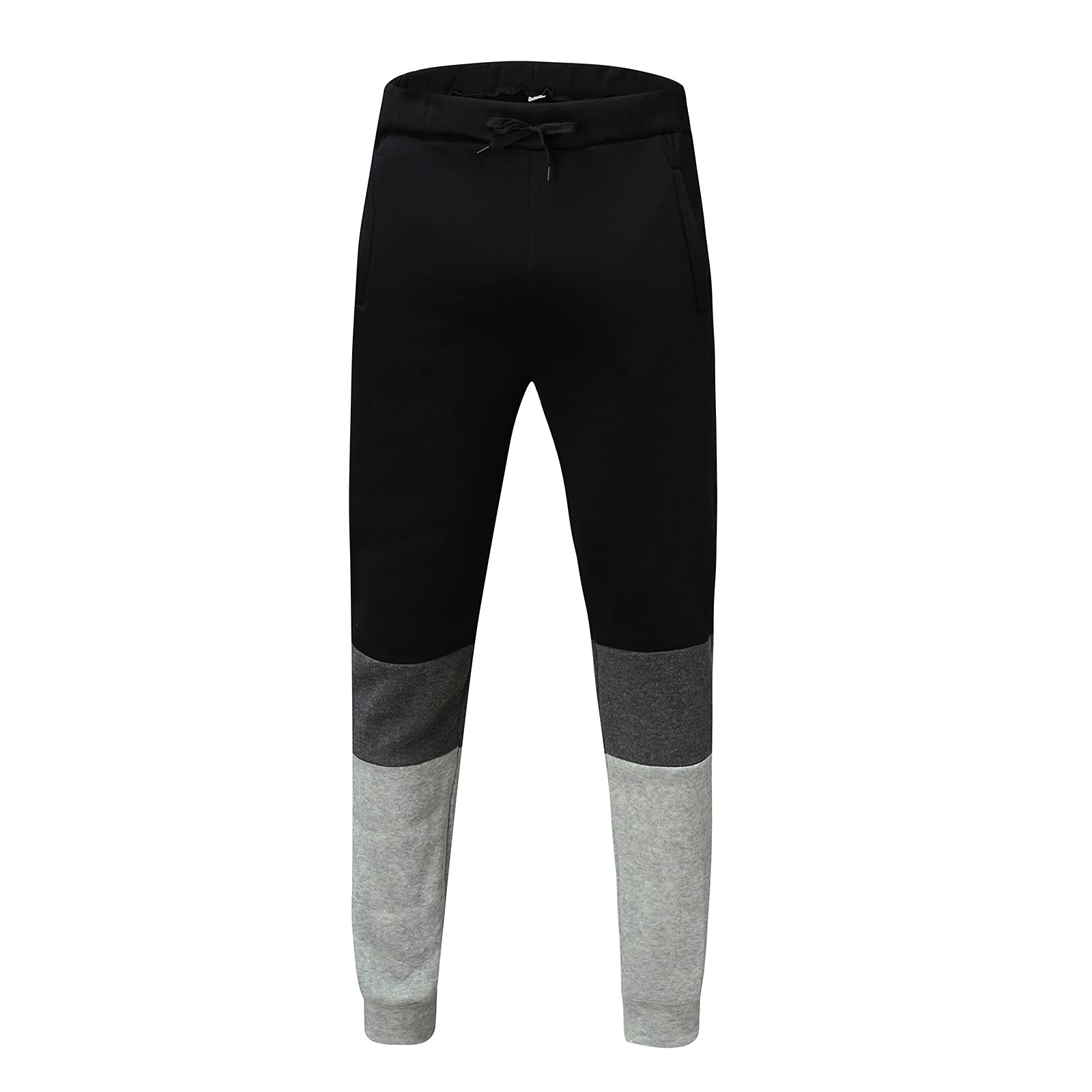 QWENTMTNTY Men's Casual Patchwork Pants - Black Contrast Sports Trousers for Boys & Men | Perfect for Autumn Wear, Gym, and Street Fashion