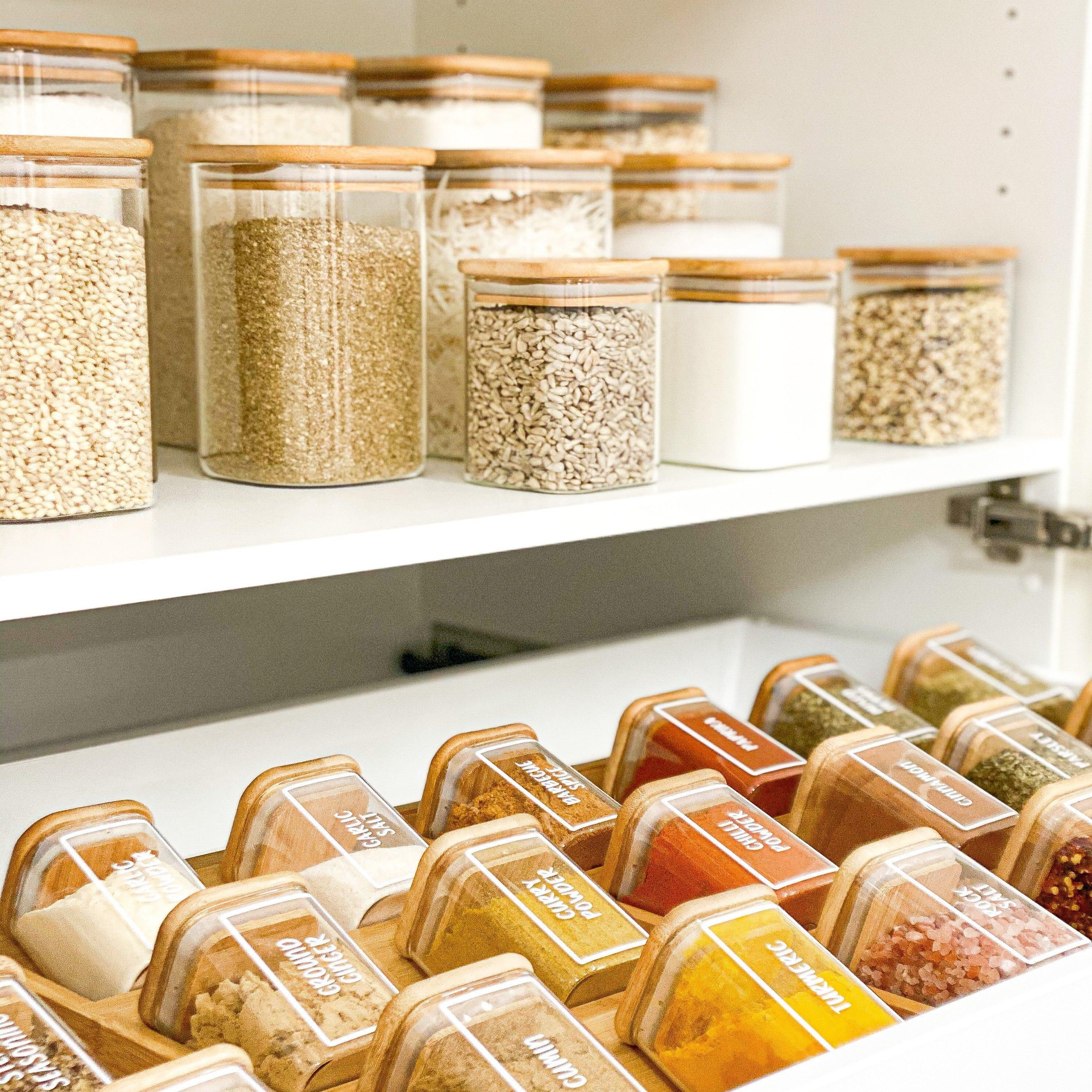 Square Glass and Bamboo Storage Jar - 1.25L Airtight Container for Kitchen Pantry Organization, Coffee, Tea, Sugar & Dry Food Storage - Perfect for Home, Office & Restaurant Use