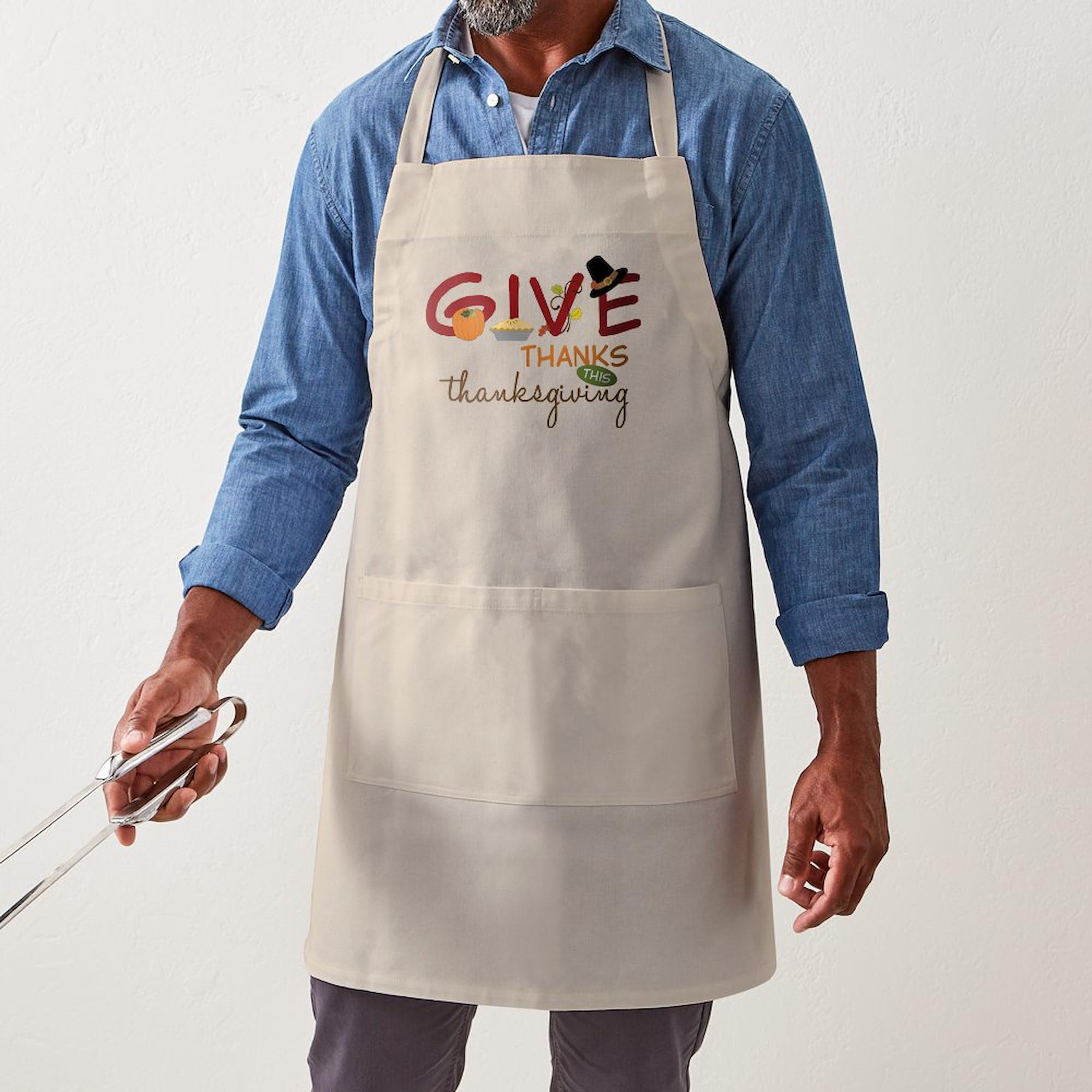 Thanksgiving Kitchen Apron with Pockets - Adjustable Grilling & Baking Apron for Cooking, BBQ, Holiday Hosting & Family Gatherings