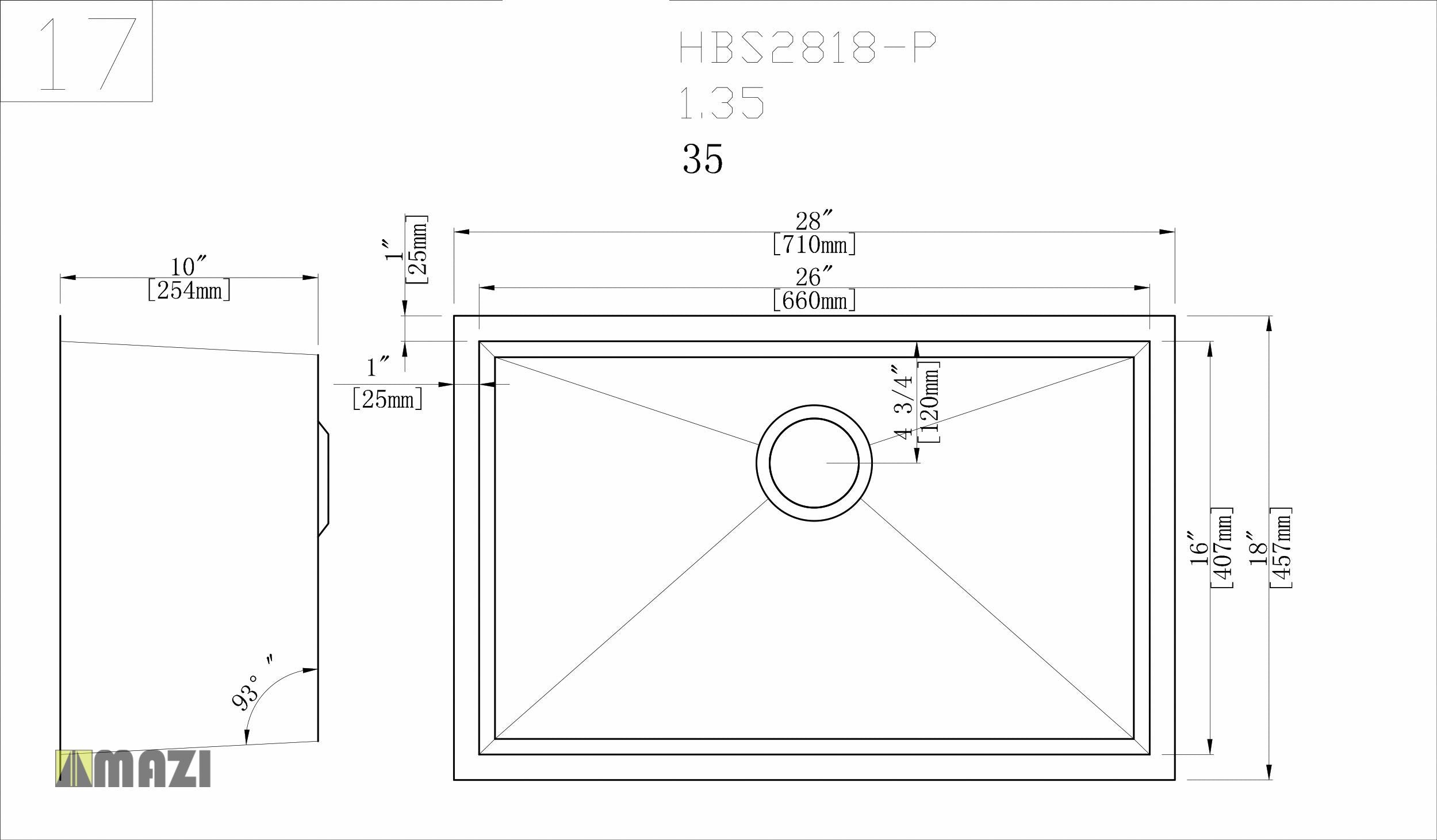 Premium Stainless Steel Handmade Kitchen Sink HBS2818 - 18 Gauge Heavy Duty, Undermount/Drop-in, Single Bowl with Soundproof Pad - Perfect for Modern Kitchens, Restaurants & RV Camping