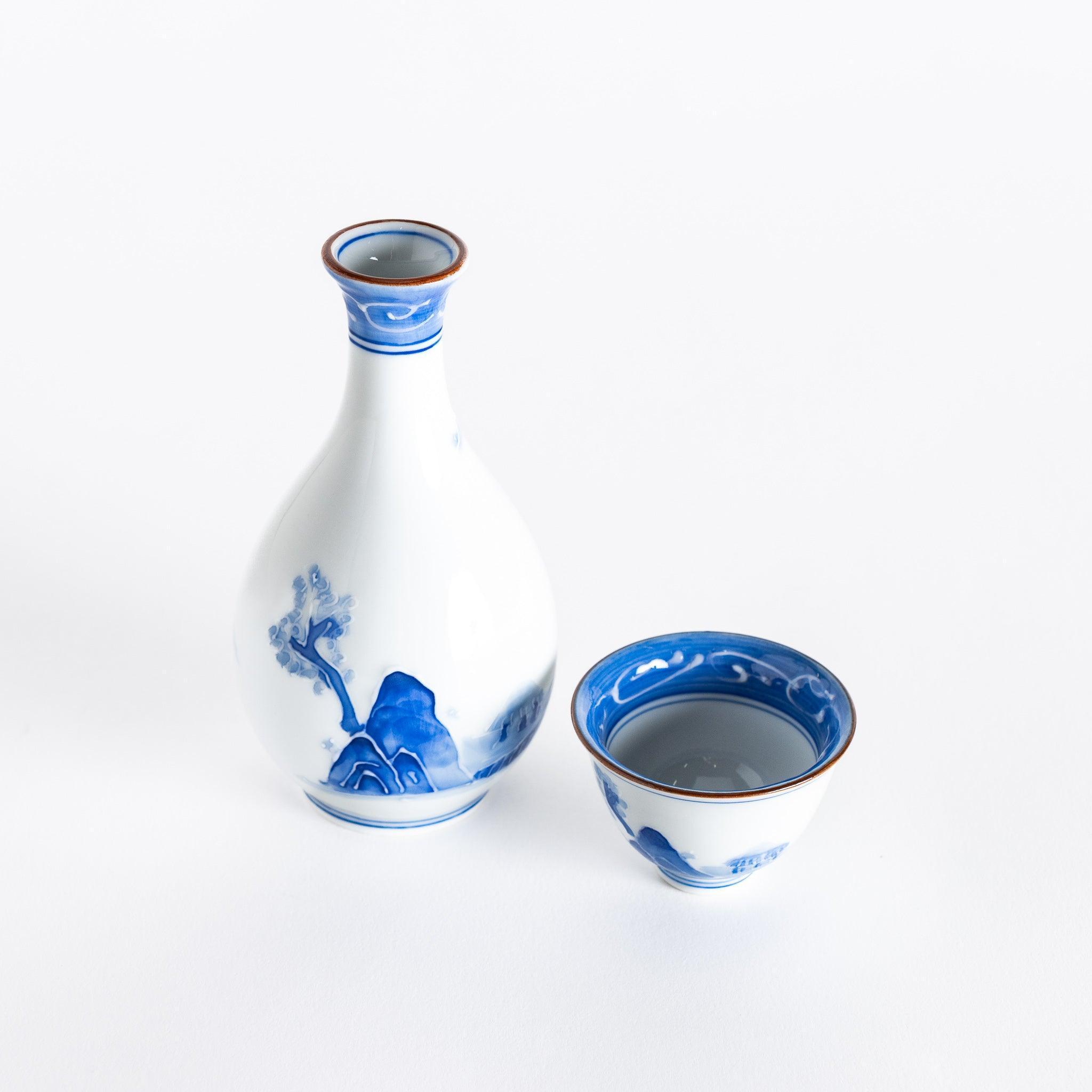 Premium Blue Ridge Sake Cup Set - Handcrafted Ceramic Japanese Sake Drinking Cups - Perfect for Sake Tasting, Asian Dining, and Home Bar Decor