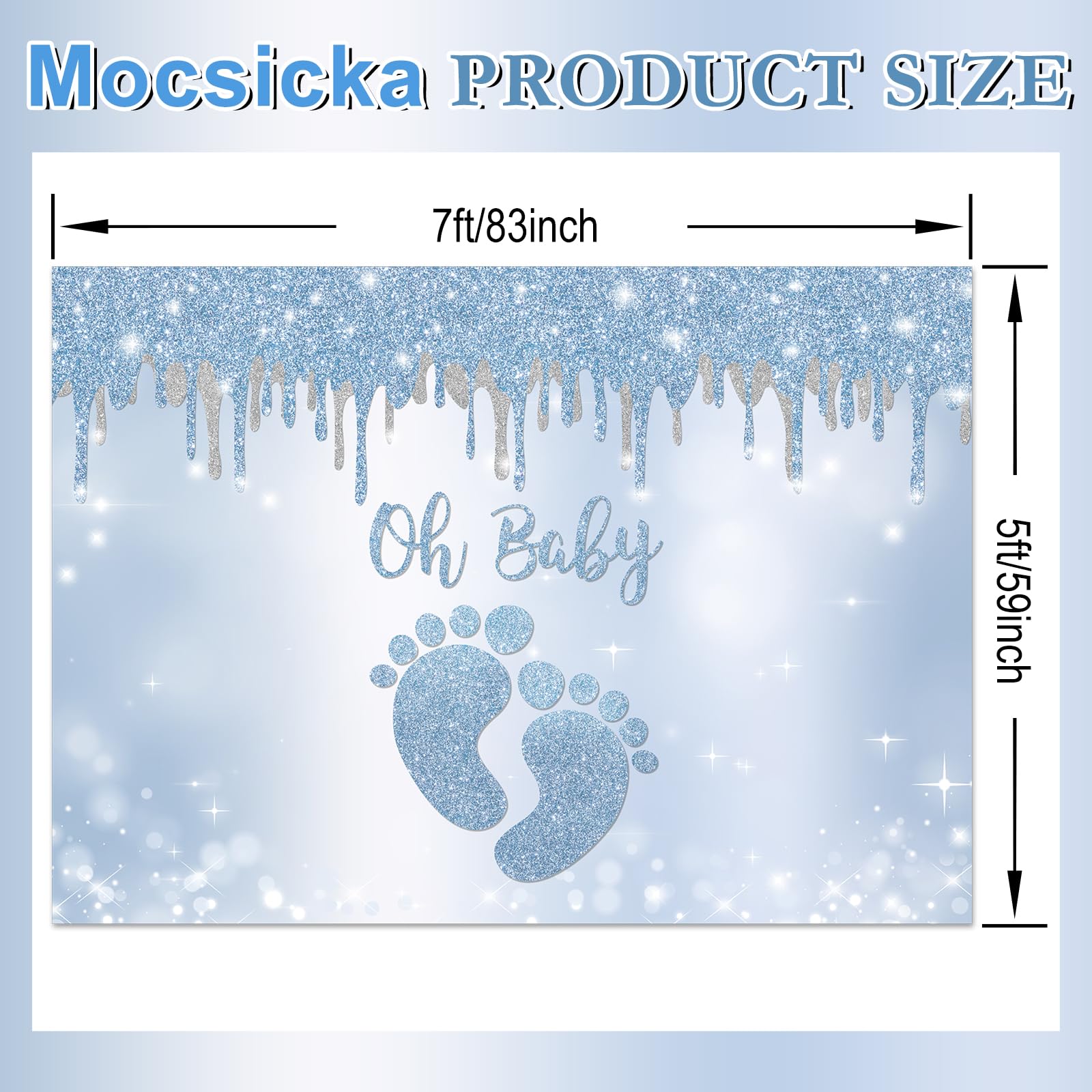 Blue Silver Baby Shower Backdrop with Little Feet Design - 7x5ft Photo Booth Background for Boy's Footprint Themed Party Decorations | Perfect for Baby Showers, Gender Reveals & Nursery Photography