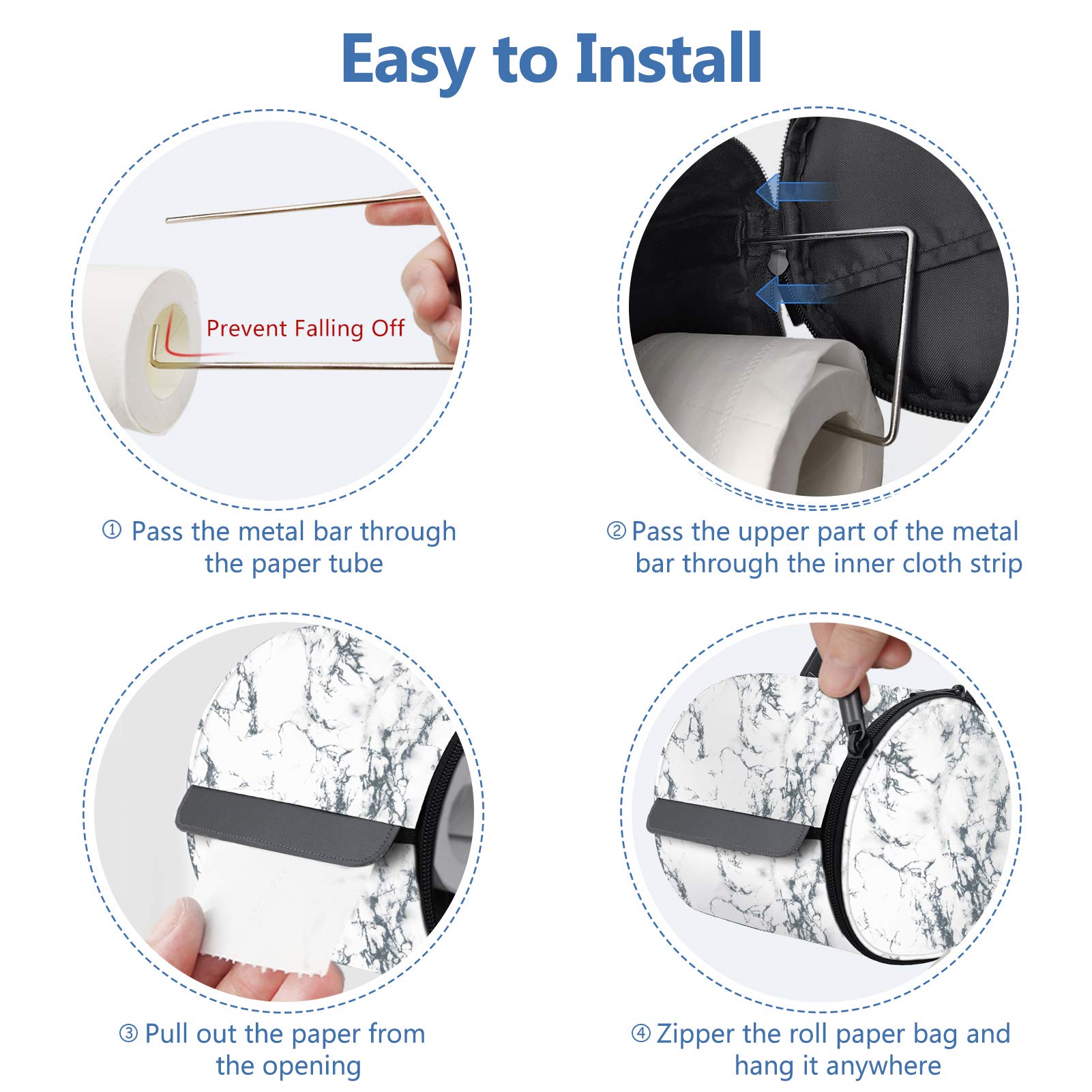 Waterproof Hanging Toilet Paper Holder - Portable Foldable Roll Tissue Dispenser with Strap for Camping, Bathroom, Hiking & Travel - Marble Design Toilet Paper Protector & Storage Case
