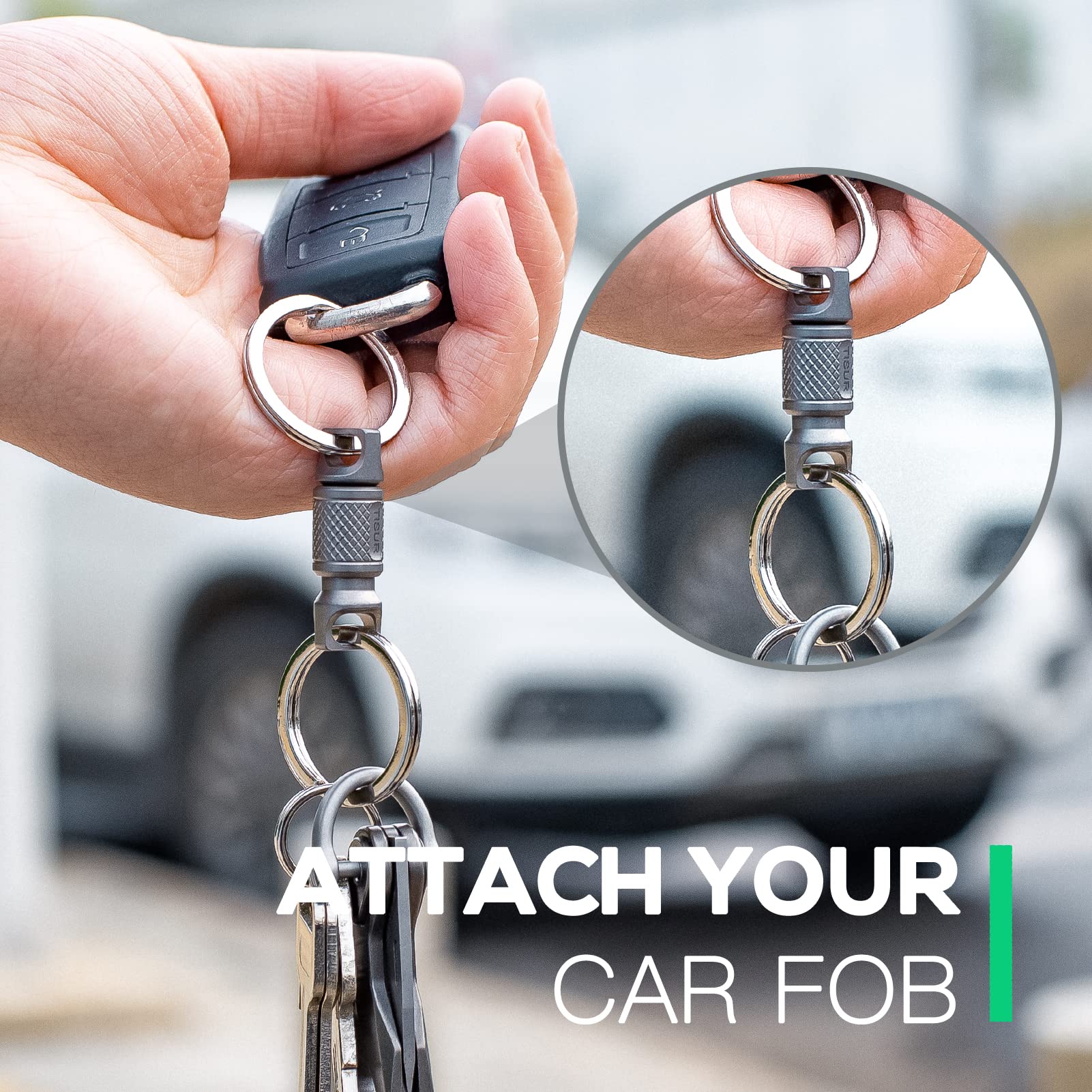 TISUR Titanium Quick Release Keychain - Retractable & Detachable Key Chain Clip with Pull-Apart Key Rings for Men & Women | Perfect for Car Keys, House Keys, and Everyday Carry (EDC) Accessories
