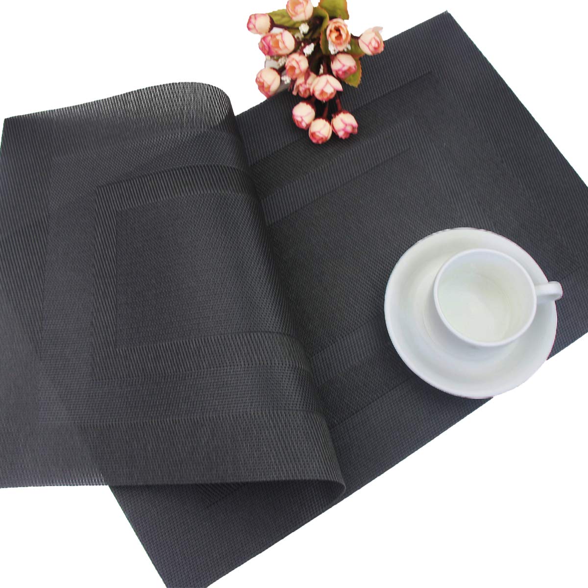 Premium Washable Vinyl Woven Placemats - Set of 4 Elegant & Durable Table Mats (18
