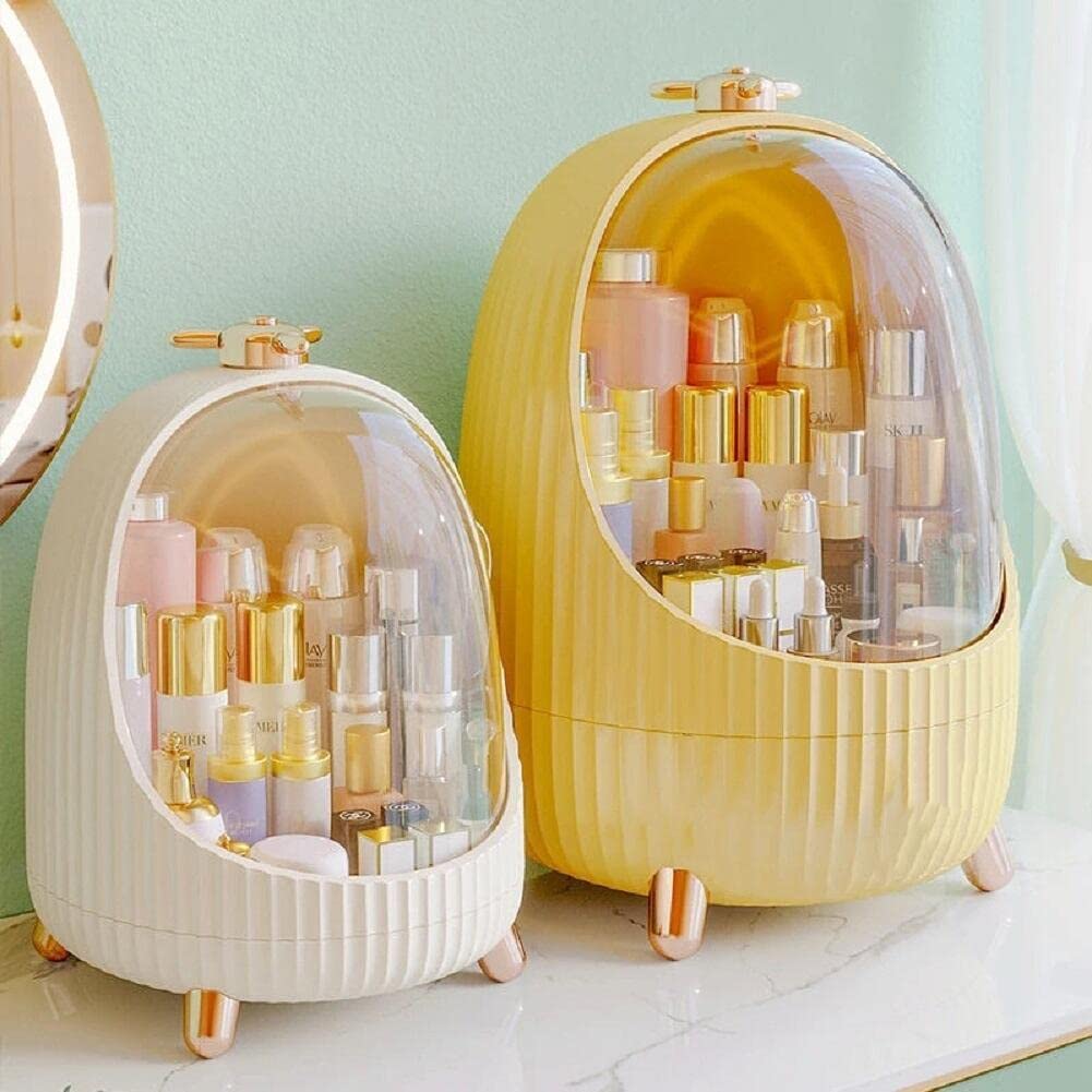 Waterproof & Dustproof LED Makeup Organizer with Lid - Skincare & Cosmetic Storage Box for Vanity, Dresser, Countertop - White | Perfect for Bedroom, Bathroom & Travel Organization