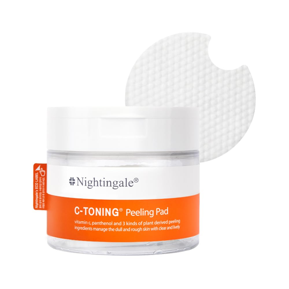 Nightingale C-Toning Exfoliating Peel Pads with Vitamin Complex, AHA BHA PHA & Niacinamide - Korean Skincare for Sebum Control, Skin Texture Improvement | Hypoallergenic & Vegan | Perfect for Daily Exfoliation & Acne-Prone Skin Care
