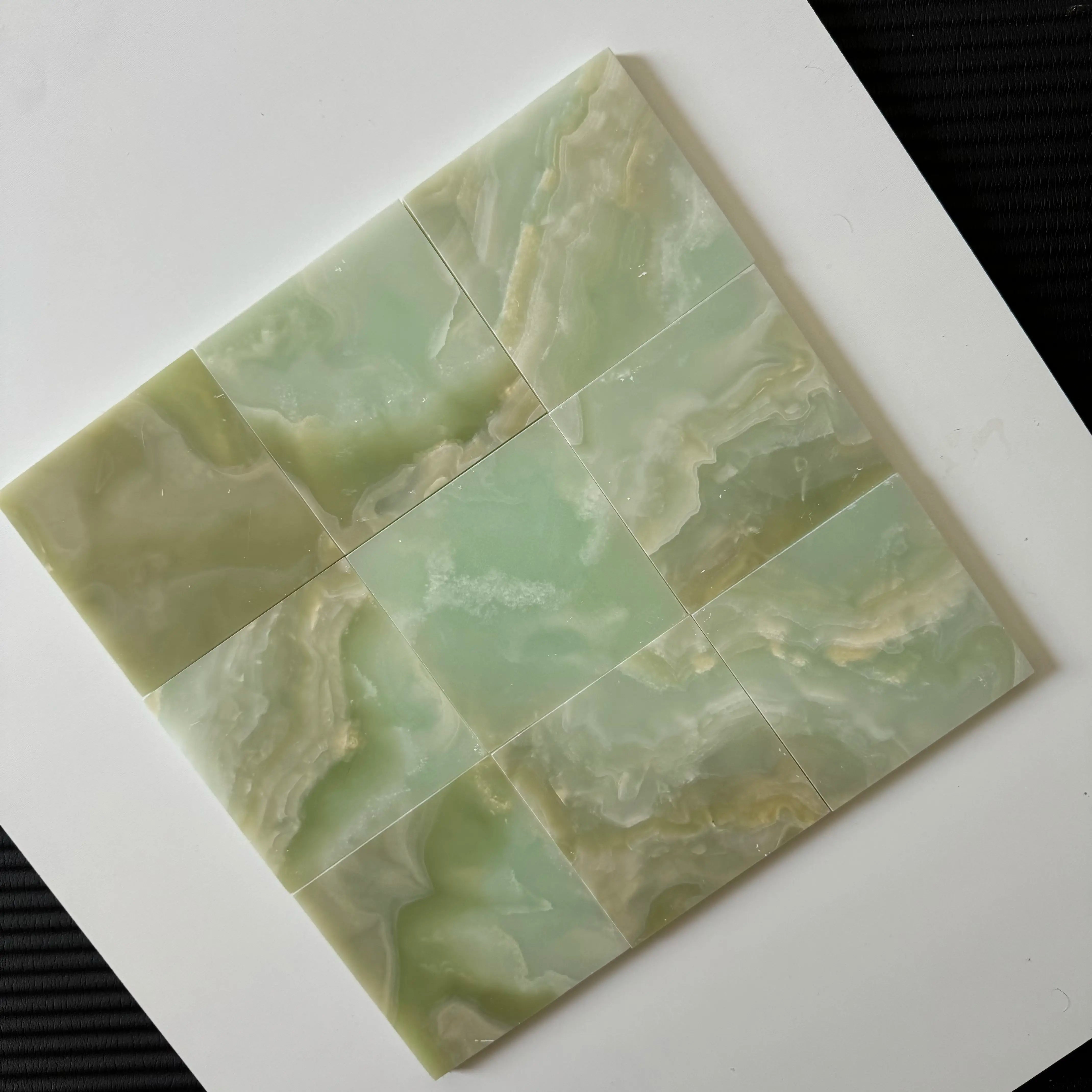 Premium Green Onyx & Bianco Dolomite Checkerboard Tiles - Polished or Honed Finish for Kitchen Backsplash, Bathroom Wall, and Flooring Design