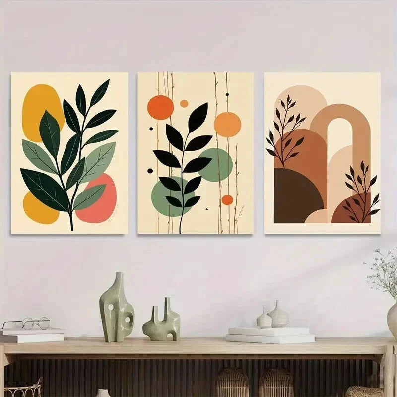 3-Piece Abstract Botanical Framed Wall Art Set - Colorful Canvas Prints 50x70cm (20x28in) - High Quality Australian Made Ready-to-Hang Decor for Living Room, Bedroom & Office