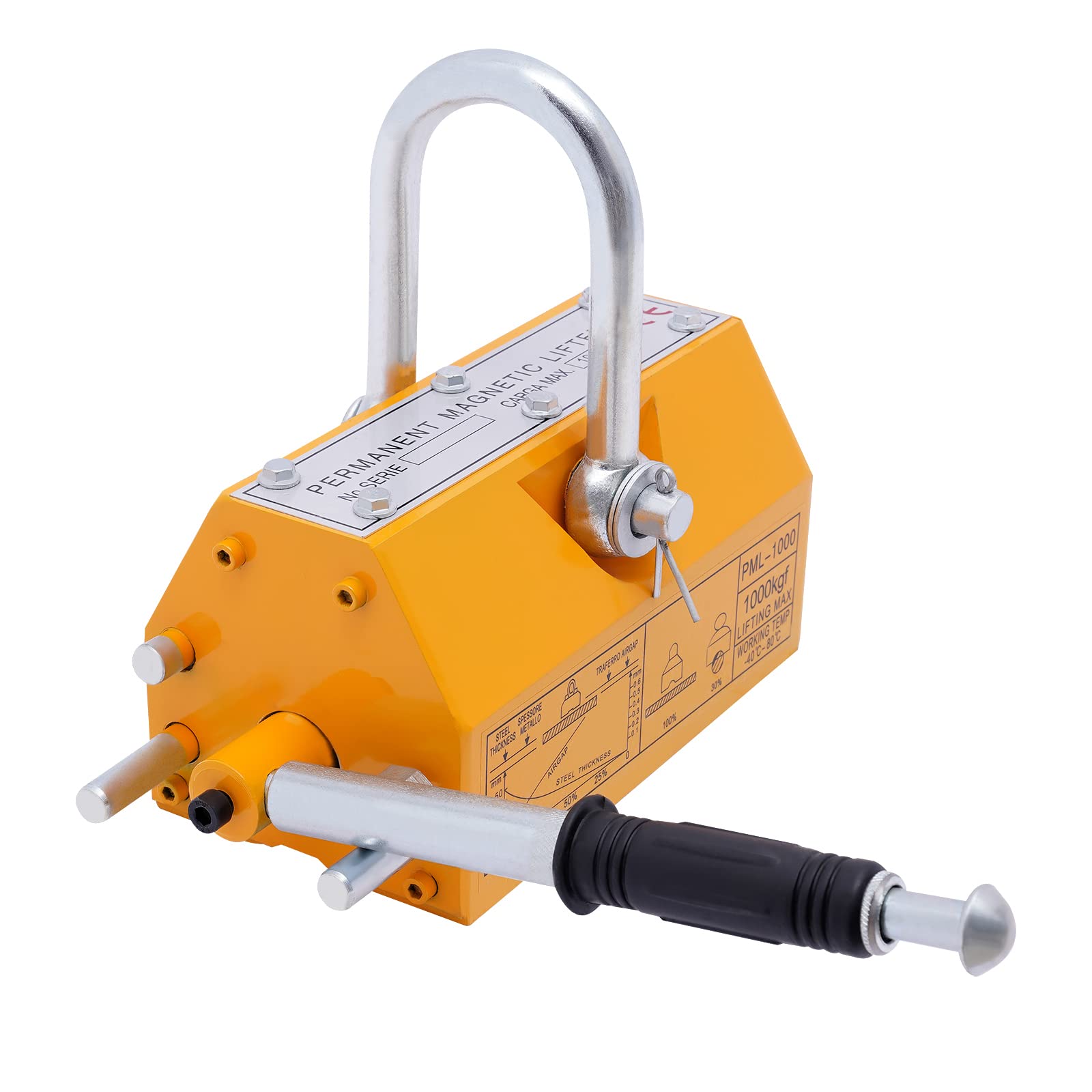 2200lb (1000kg) Heavy Duty Magnetic Lifter - Permanent Steel Lifting Magnet with Handle for Shop Crane & Hoist - Perfect for Metal Scrap Handling, Construction Sites & Industrial Material Lifting