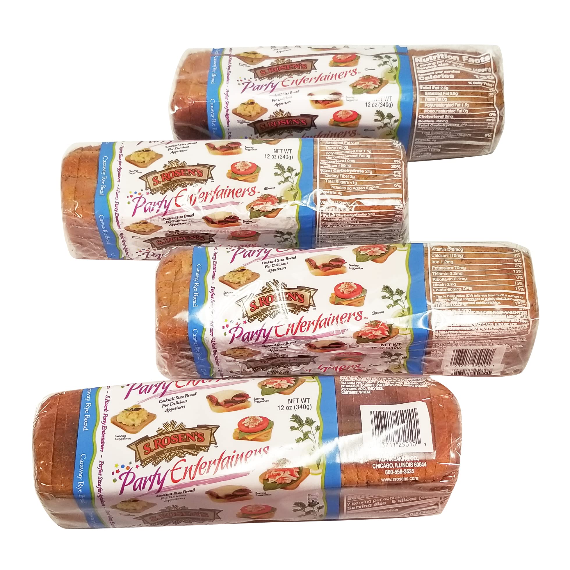 S.Rosens Cocktail Rye Bread with Caraway Seeds - Pack of 4 Fresh Baked Loaves | Perfect for Sandwiches, Appetizers & Party Platters