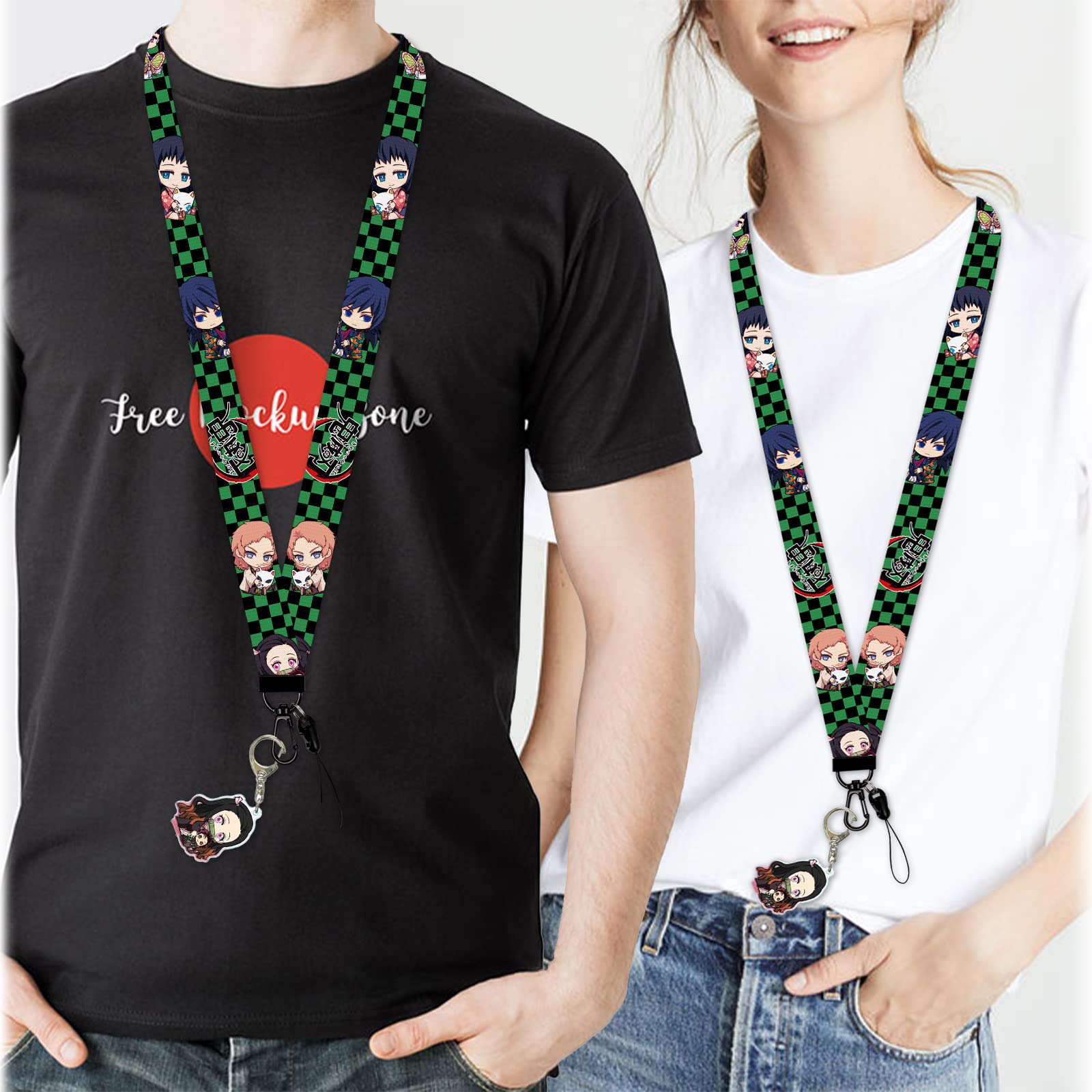 Cute Anime Plaid Key Lanyard with ID Holder - for Office, School & Events