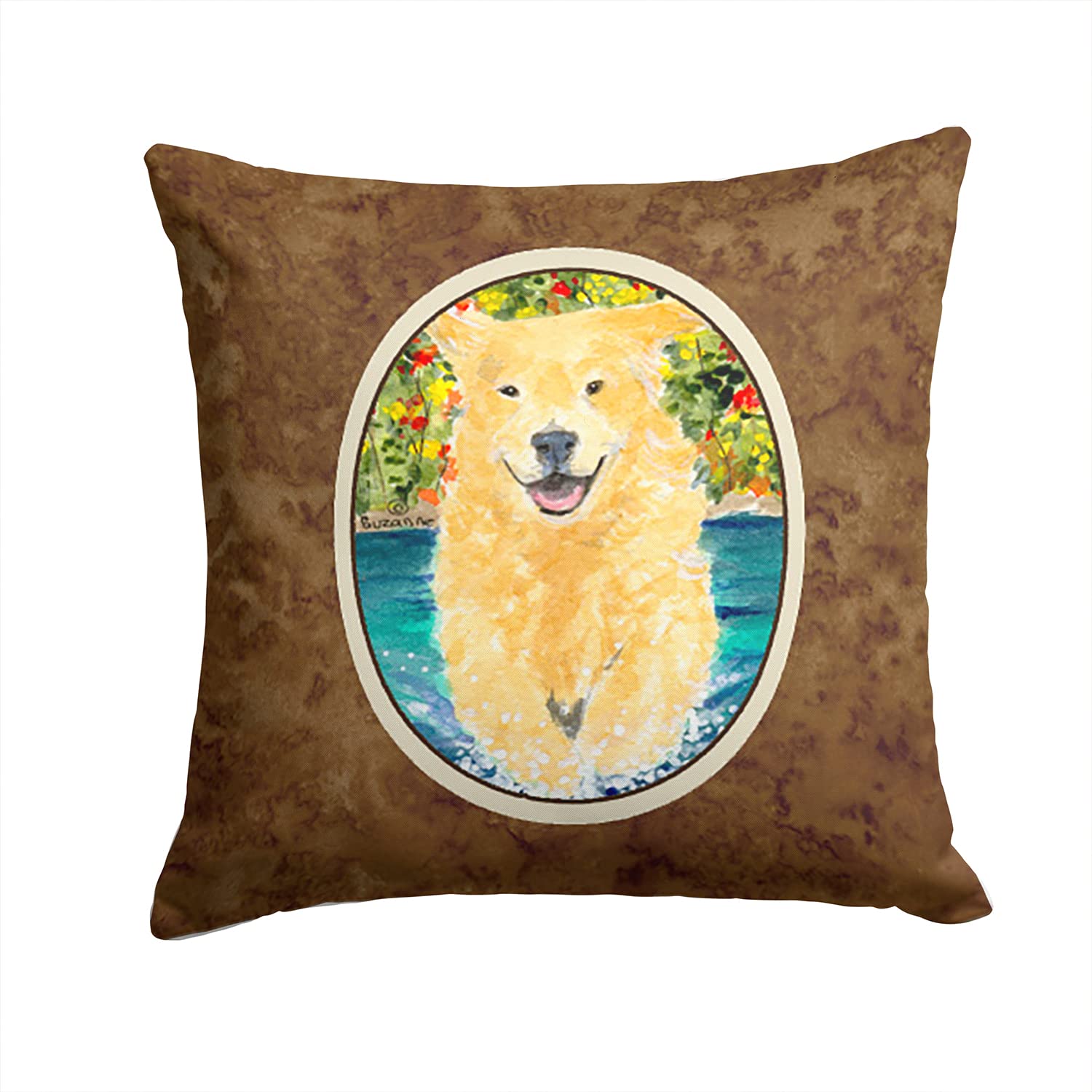 Golden Retriever Decorative Throw Pillow Cover - Machine Washable Indoor Outdoor Cushion for Sofa, Bed, Patio - 14x14 Inches - Perfect for Living Room, Bedroom & Garden Decor
