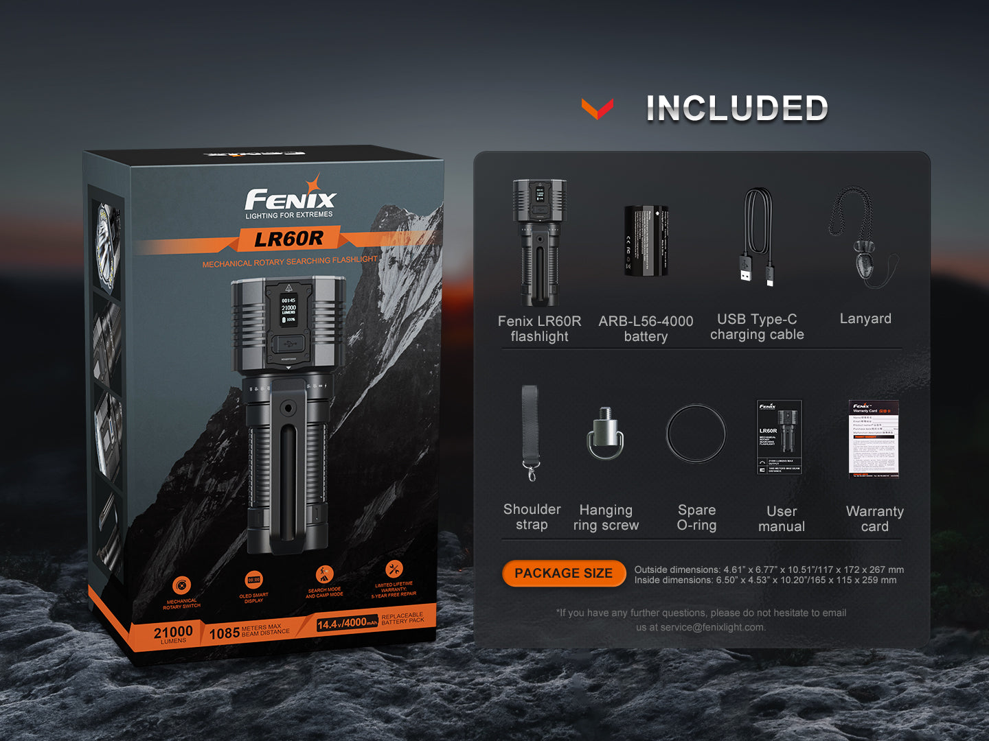 Fenix LR60R Rotary Switch Rechargeable Flashlight 21000 Lumens - High Power Searchlight for Camping, Hunting & Emergency Rescue