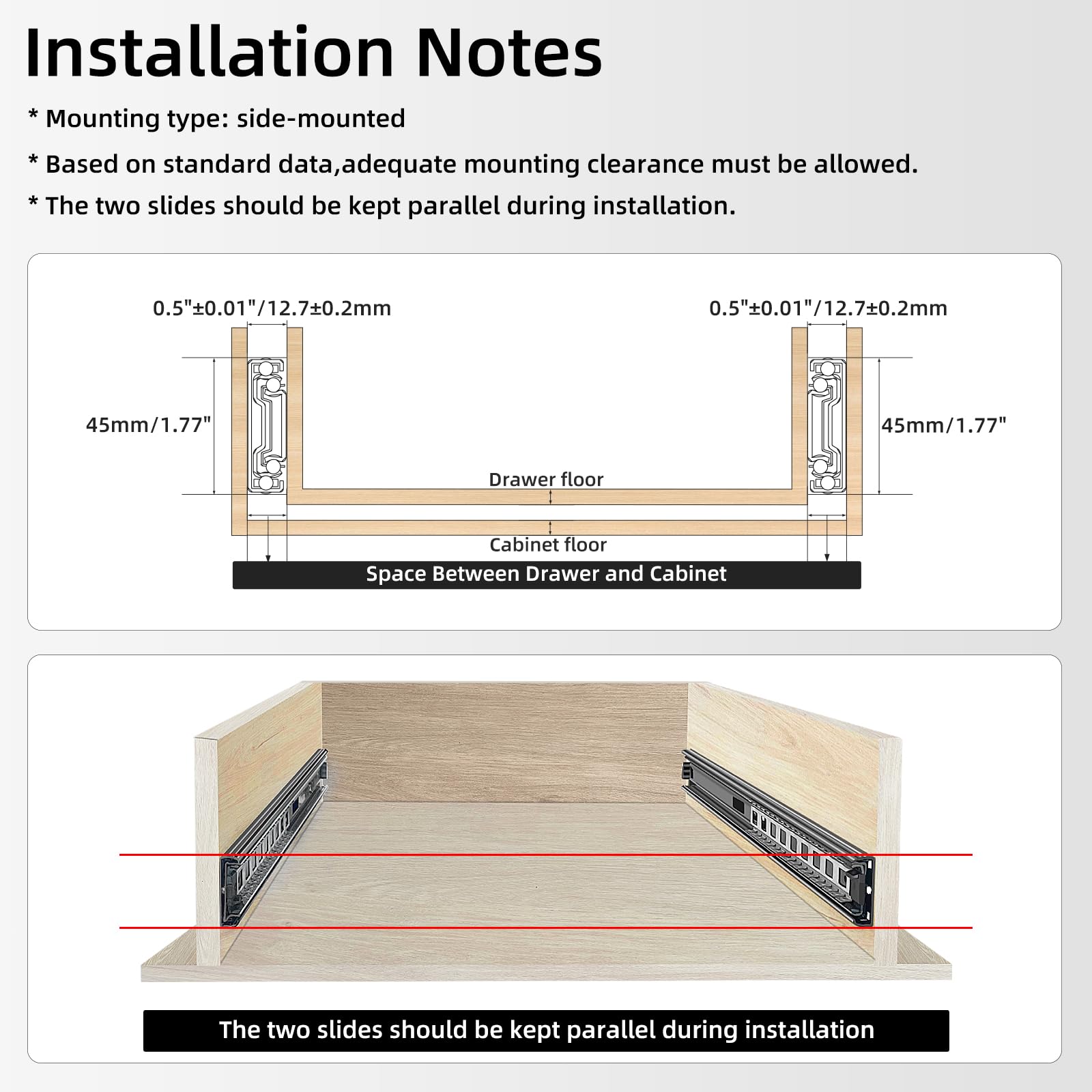 **Heavy Duty Full Extension Ball Bearing Drawer Slides 8-24 Inch (20 Inch, Black) - 100 LB Load Capacity Side Mount Cabinet Rails for Kitchen, Dresser, File Cabinet & Trash Can - Smooth Gliding Metal Runners for Easy Access & Organization**