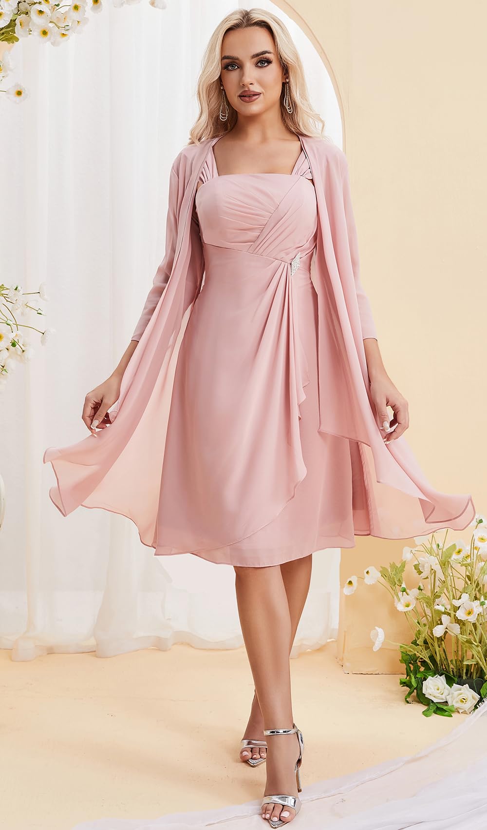 2-Piece Beaded Mother of the Bride Dresses with Jacket - Elegant Chiffon Formal Gown for Wedding Party & Special Occasions - Perfect for Church Ceremonies, Receptions & Evening Events