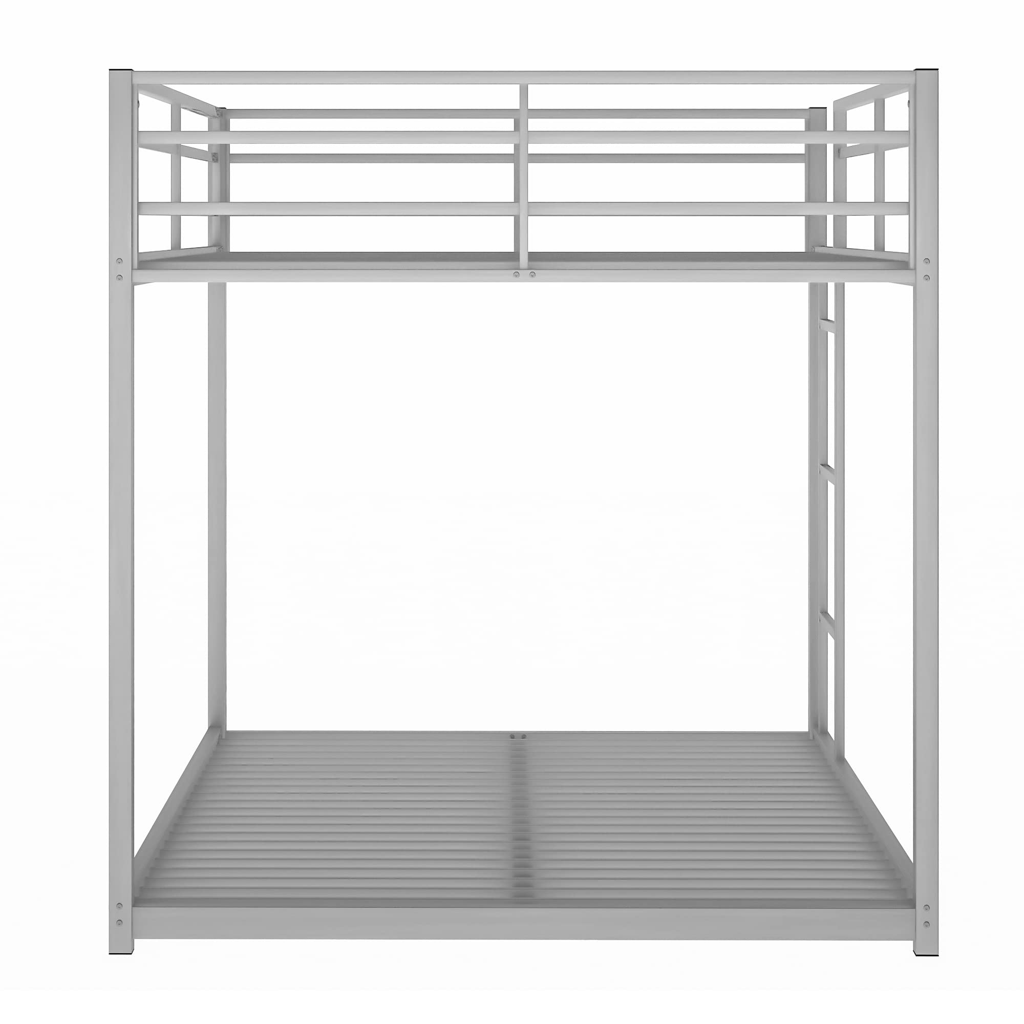 Full Over Full Metal Bunk Bed with Safety Guardrails & Ladder - Space Saving 2-in-1 Bed Frame for Kids/Teens/Adults - No Box Spring Needed (Silver) - Perfect for Small Bedrooms, Dorms & Guest Rooms