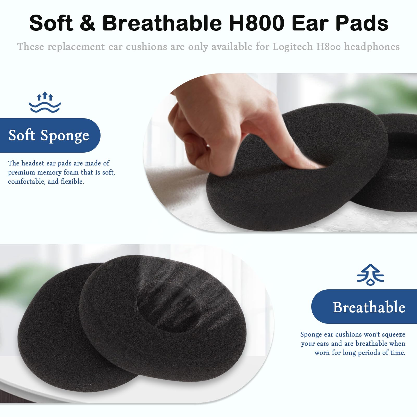 H800 Replacement Ear Pads - Soft Comfortable Headphone Cushions for H800 Headset | Easy to Install & Lightweight | Perfect for Gaming, Music & Office Use