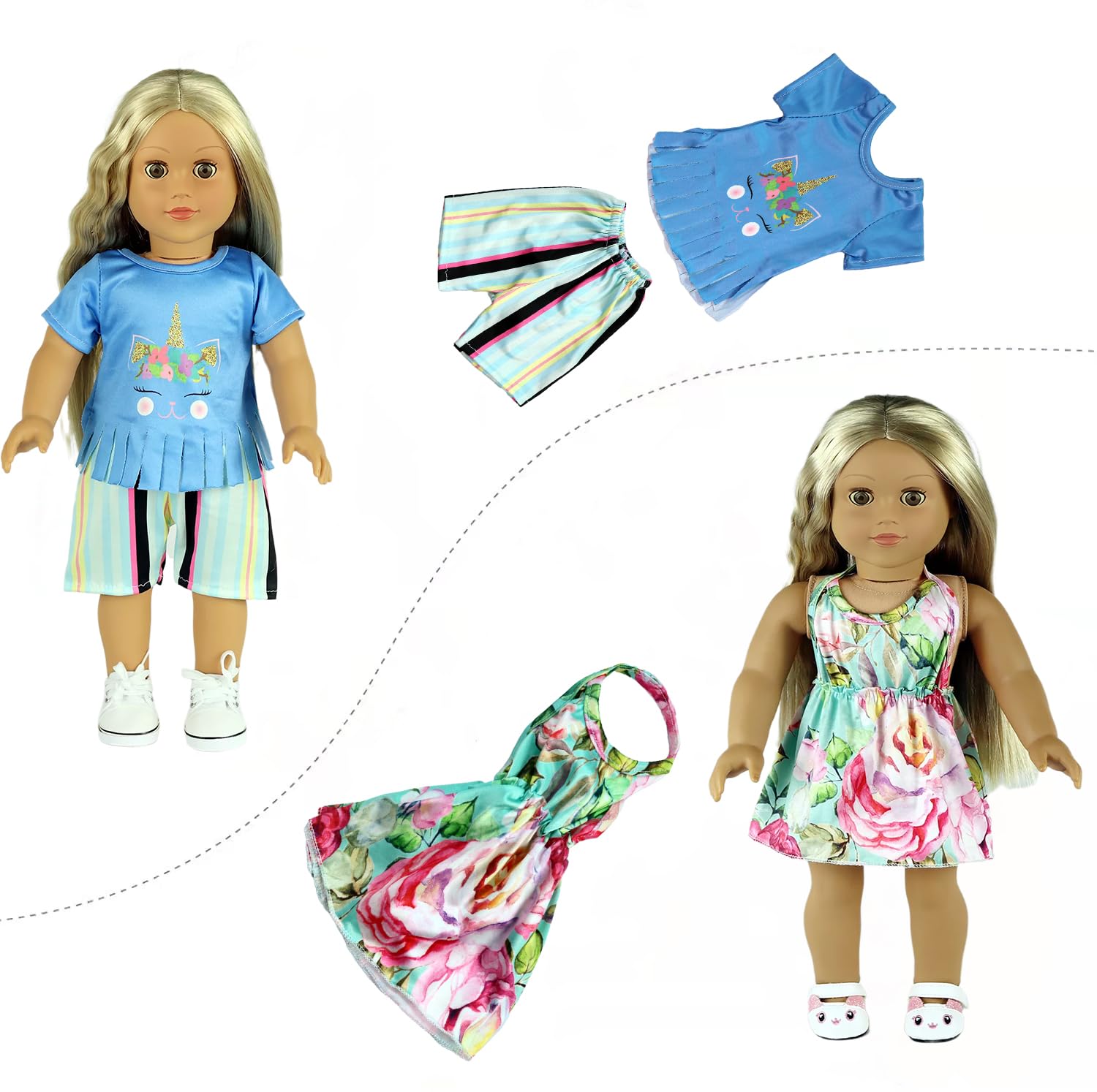 20 pcs 18 Inch Doll Clothes & Accessories for American Girl Dolls - 10 Complete Outfit Sets - Perfect for Dress Up, Role Play & Gift Giving