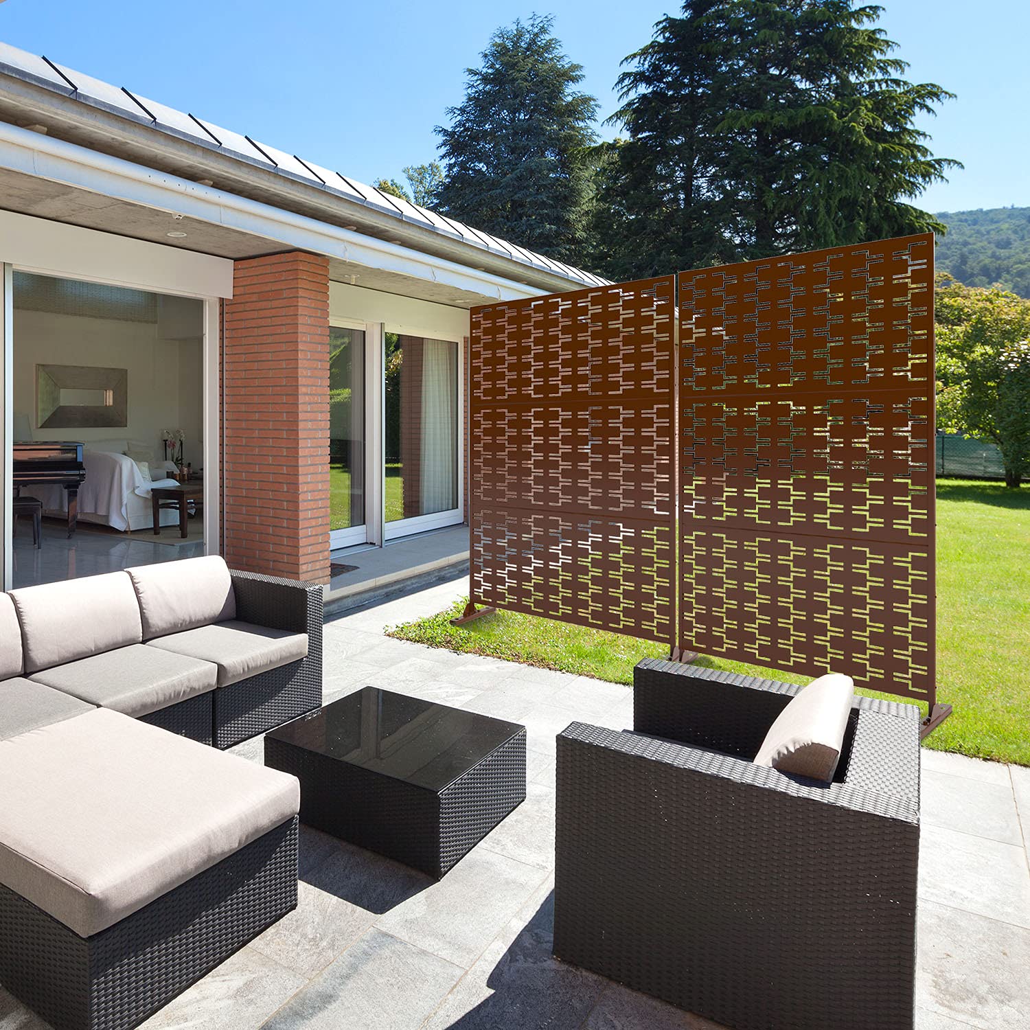Elevens Patio Privacy Screen with Stand - Outdoor Balcony & Indoor Room Decorative Divider Fence Screen (Rectangle, Brown) - Perfect for Backyard, Deck, Garden & Home Office Privacy