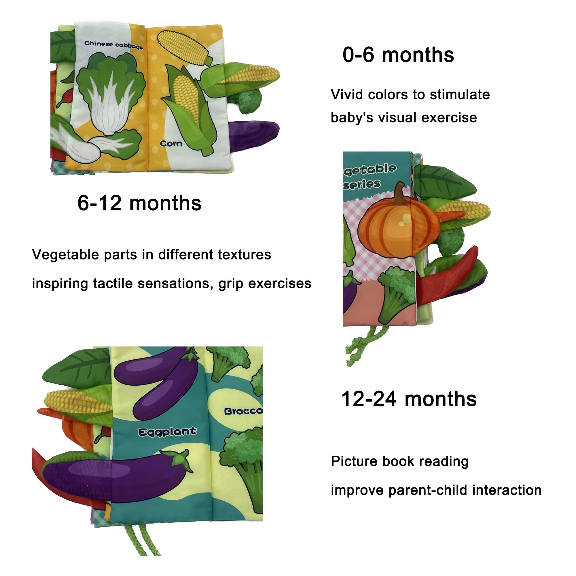 Soft Fabric Baby Books - Touch & Feel Crinkle Cloth Books for 0-12 Months | Early Learning Sensory Toys for Babies | Perfect Shower Gift for Boys & Girls | Educational Vegetable-Themed Infant Toys for Ages 0-2 | Great for Tummy Time, Bedtime & Travel Play