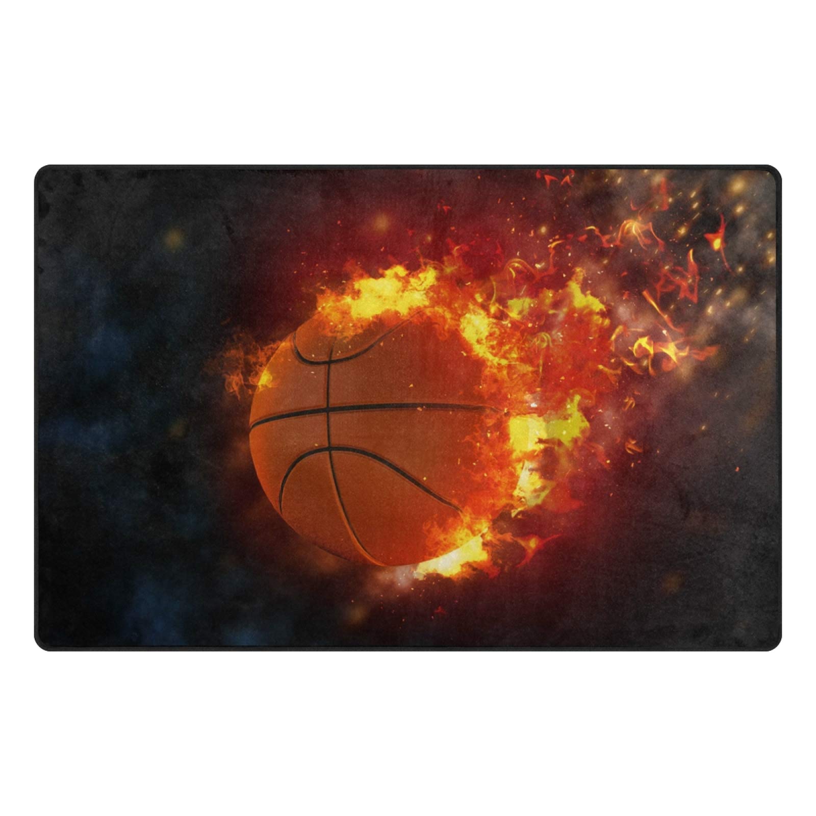 ALAZA Basketball on Fire Space Themed Area Rug - 31 x 20 Inches Non-Slip Carpet for Living Room, Bedroom, Game Room & Dorm Decor - Perfect for Sports Fans and Teen Boys Bedroom