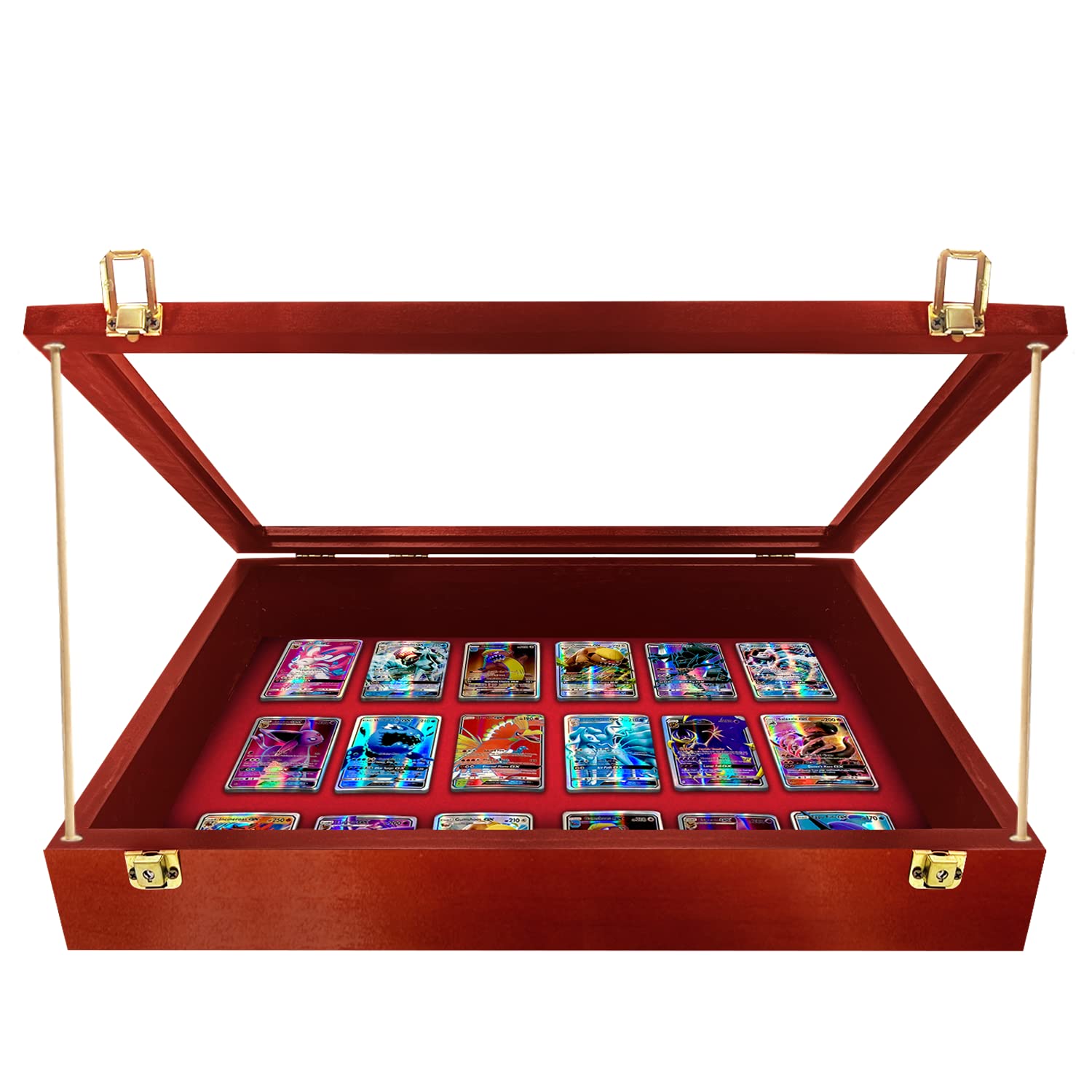 Small Acrylic Tabletop Display Case with Wooden Dowels - Perfect for Baseball Cards, Trading Cards & Collectibles | Cherry Finish with Red Felt Lining | Ideal for Trade Shows, Home Displays & Collector Showcases