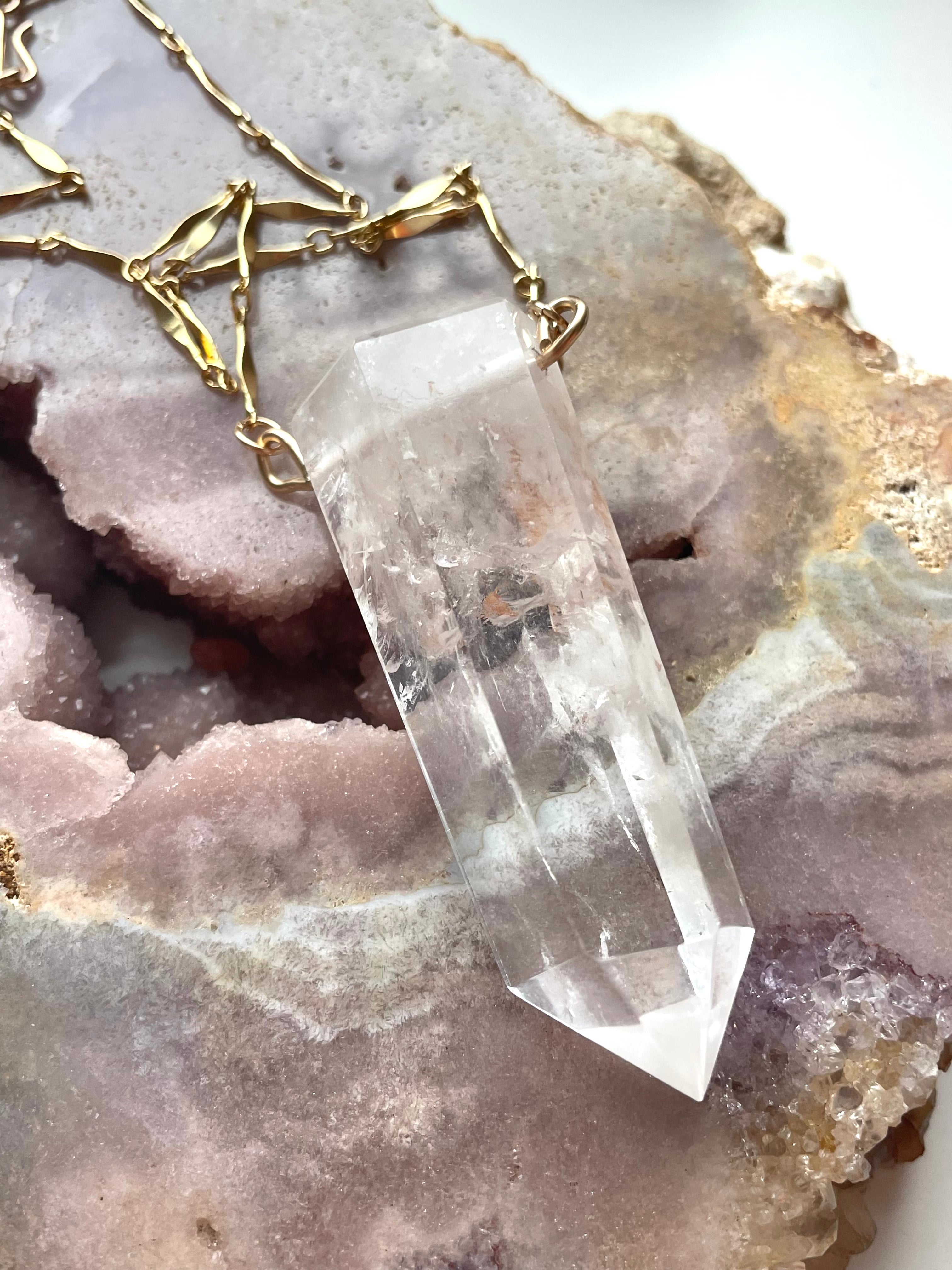 Extra Large Chunky Clear Quartz Tower Necklace - 14kt Gold Filled Pendant for Women | Healing Crystal Jewelry for Meditation, Yoga & Spiritual Gifts