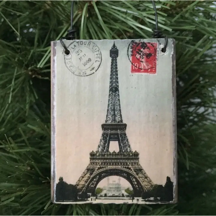 Vintage French Eiffel Tower Antique Postcard Christmas Ornament - JF Vintage Collectible Holiday Décor for Tree, Gift & Paris-Themed Party Decorations