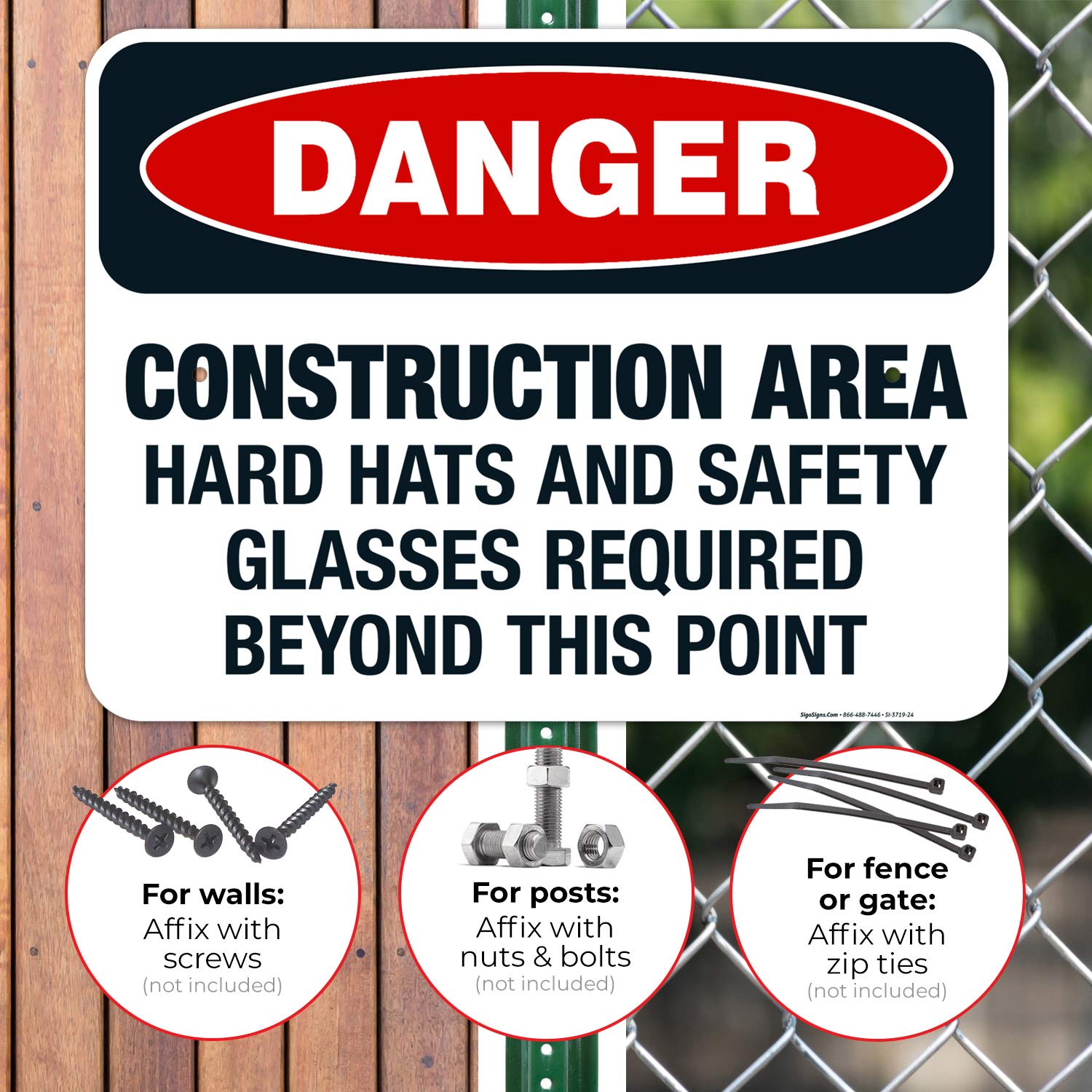 OSHA Compliant Construction Safety Sign - Hard Hats & Safety Glasses Required Beyond This Point - 18x24 Inch Rust-Free .063 Aluminum Sign - Fade Resistant for Indoor/Outdoor Use - Made in USA - Perfect for Construction Sites, Warehouses & Industrial Areas
