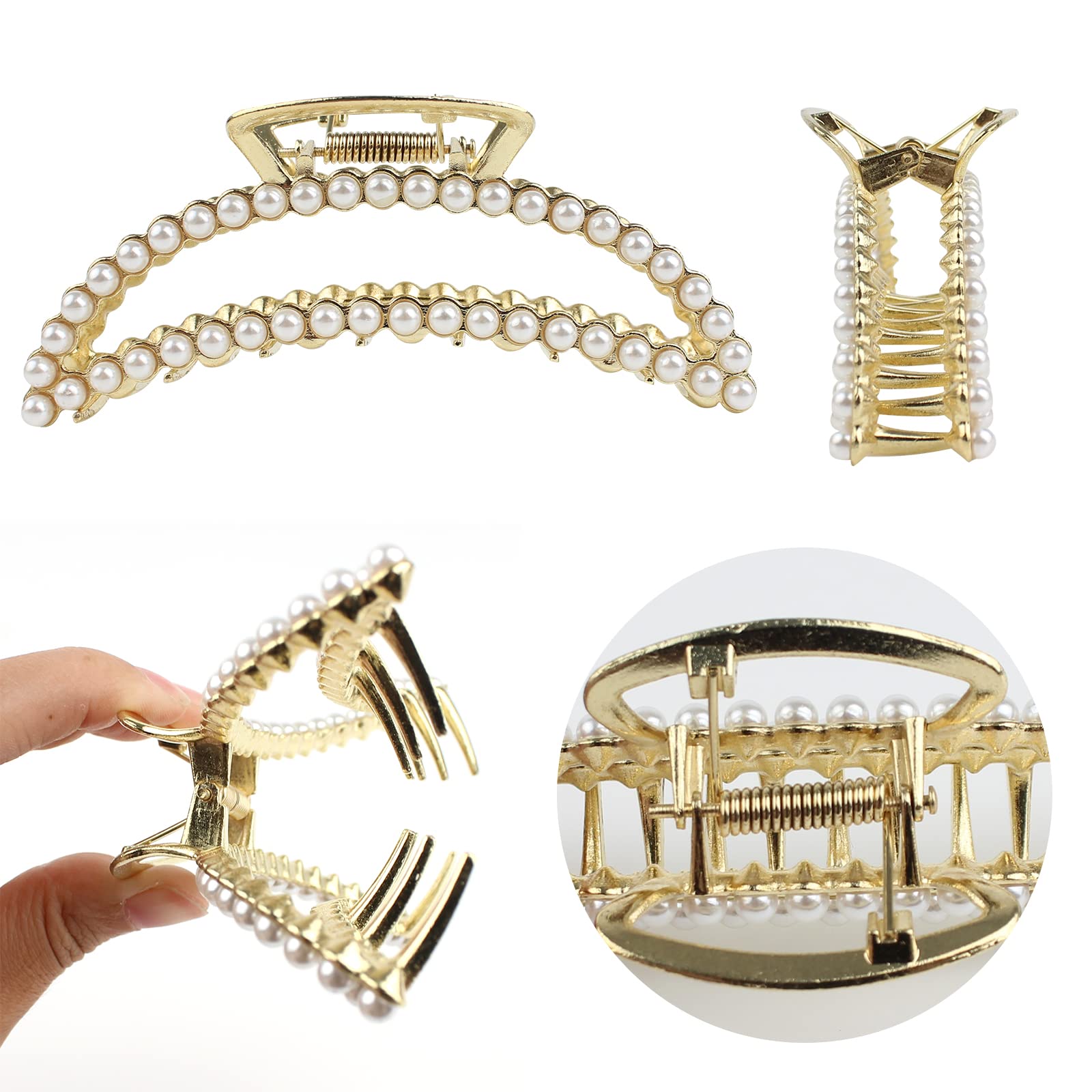 VinBee Pearl Hair Clips for Women - Large Metal Hair Claw Clips for Thick & Thin Hair (3 Pack, 4.5 Inches) - Perfect for Updos, Ponytails & Everyday Styling