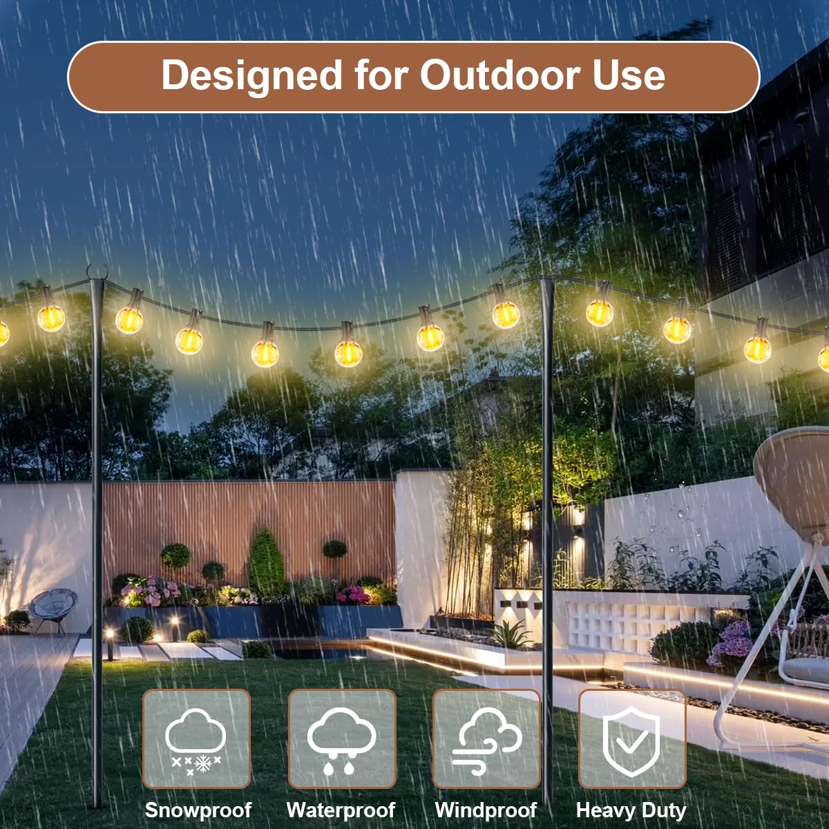 4 Pack 10ft Heavy-Duty Metal Outdoor String Light Poles with Fork - Adjustable Lighting Stand for Patio, Backyard, Pergola, Garden, Deck & Camping Parties | Weather-Resistant for Year-Round Use