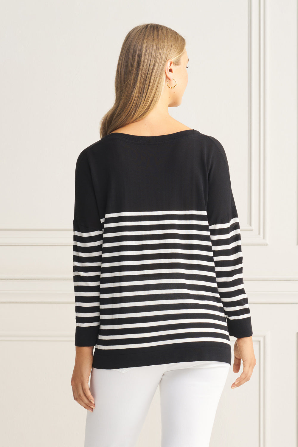 Stylish Black & White Stripe Boat Neck Jumper - Women's Casual Knit Sweater for Fall & Winter | Perfect for Office, Date Night & Weekend Outfits