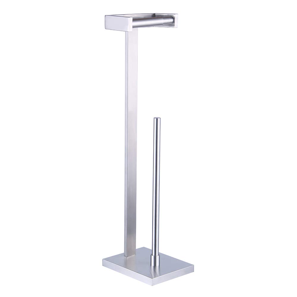 GERZWY Free Standing Toilet Paper Holder - SUS 304 Stainless Steel Bathroom Tissue Roll Stand with Brushed Finish - Durable & Rustproof for Home, Office, Hotel Restroom Decor (Model DZY005-LS) - Perfect for Modern Bathrooms, Powder Rooms and Guest Toilets