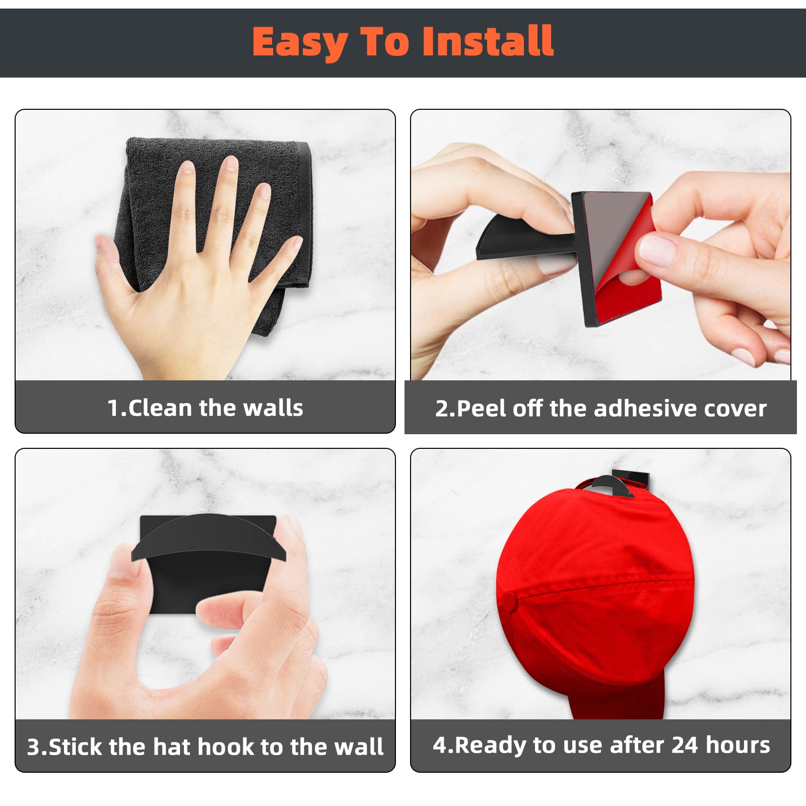 10 PCS Strong Adhesive Wall Hat Hooks - No Drill Baseball Cap Holder, Minimalist Hat Rack Organizer for Closet, Door, Bedroom & Office - Perfect for Space-Saving Hat Storage & Display