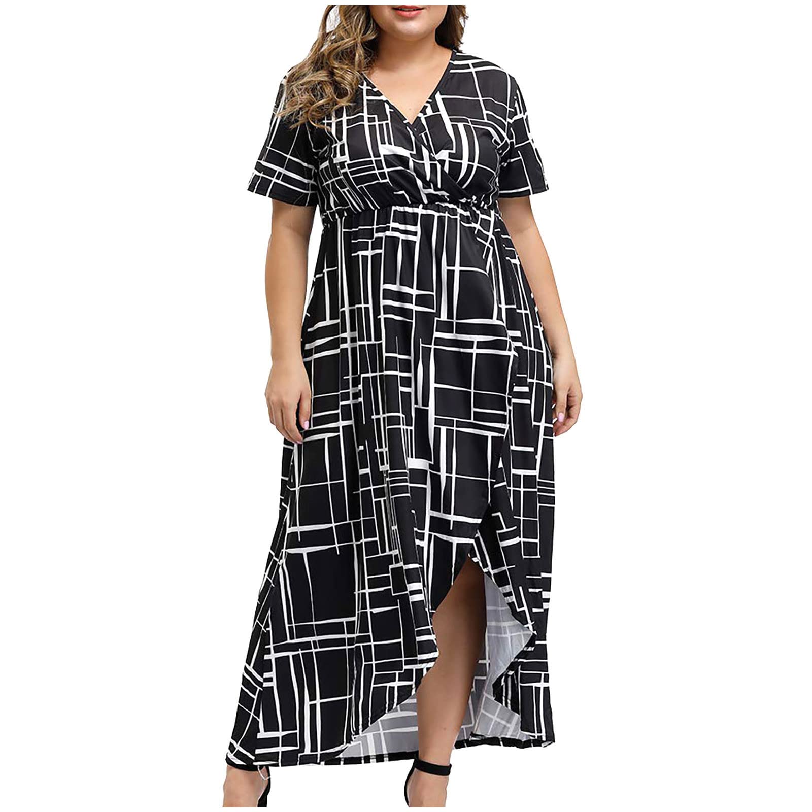 Plus Size Women's Bohemian Maxi Dress with Empire Waist & Asymmetrical High-Low Hem - Long Wrap Evening Party Dress for Weddings, Beach Vacations & Special Occasions