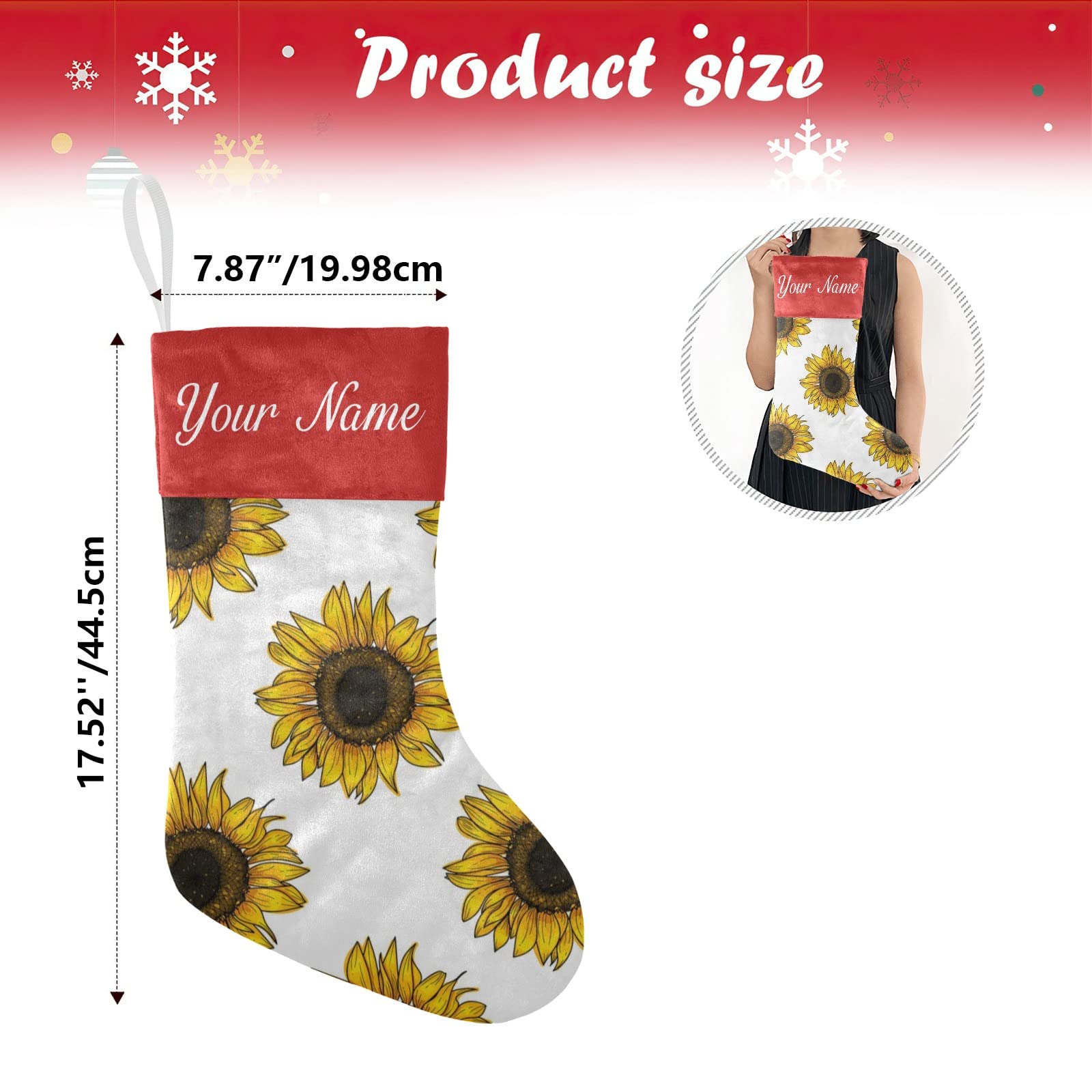 Personalized Floral Sunflower Christmas Stockings - Custom Name Holiday Socks for Family Party Decor (17.52 x 7.87 Inch) - Perfect for Fireplace Mantel, Gift Exchange & Festive Home Decoration