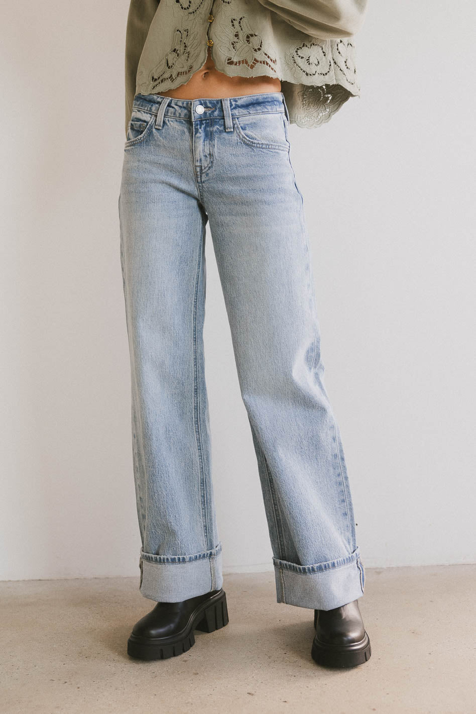Marcia Cuffed Baggy Jeans for Women - High Waisted Distressed Denim Pants - Casual Streetwear & Vintage Style (Perfect for Everyday Wear, Outfits & Fashion Trends)