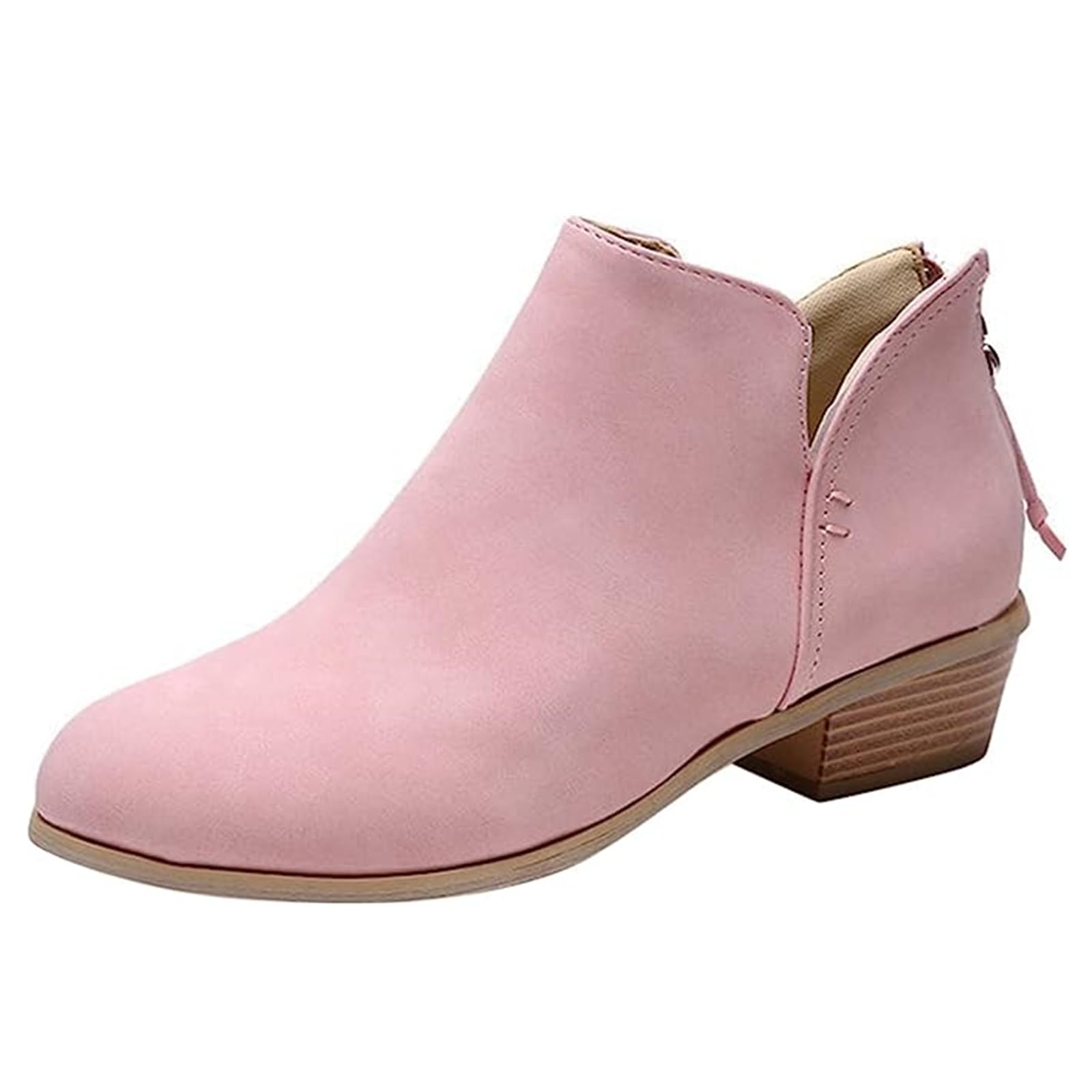 Lausiuoe Women's Ankle Booties - Low Heel V-Cutout Chunky Block Heel Slip-On Boots for Wide Feet | Casual & Dressy Comfort for Work, Date Night & Everyday Wear