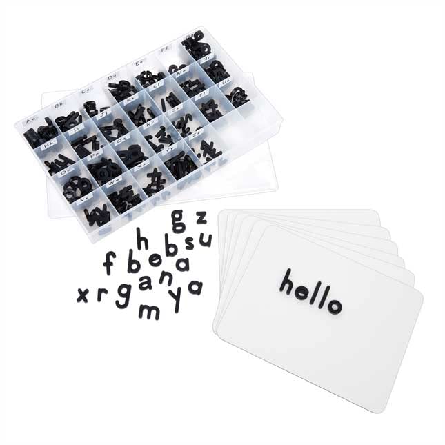 Magnetic Dry Erase Boards with Black Plastic Letters - 6 Student Pack for Classroom Learning, Homeschooling & Interactive Activities
