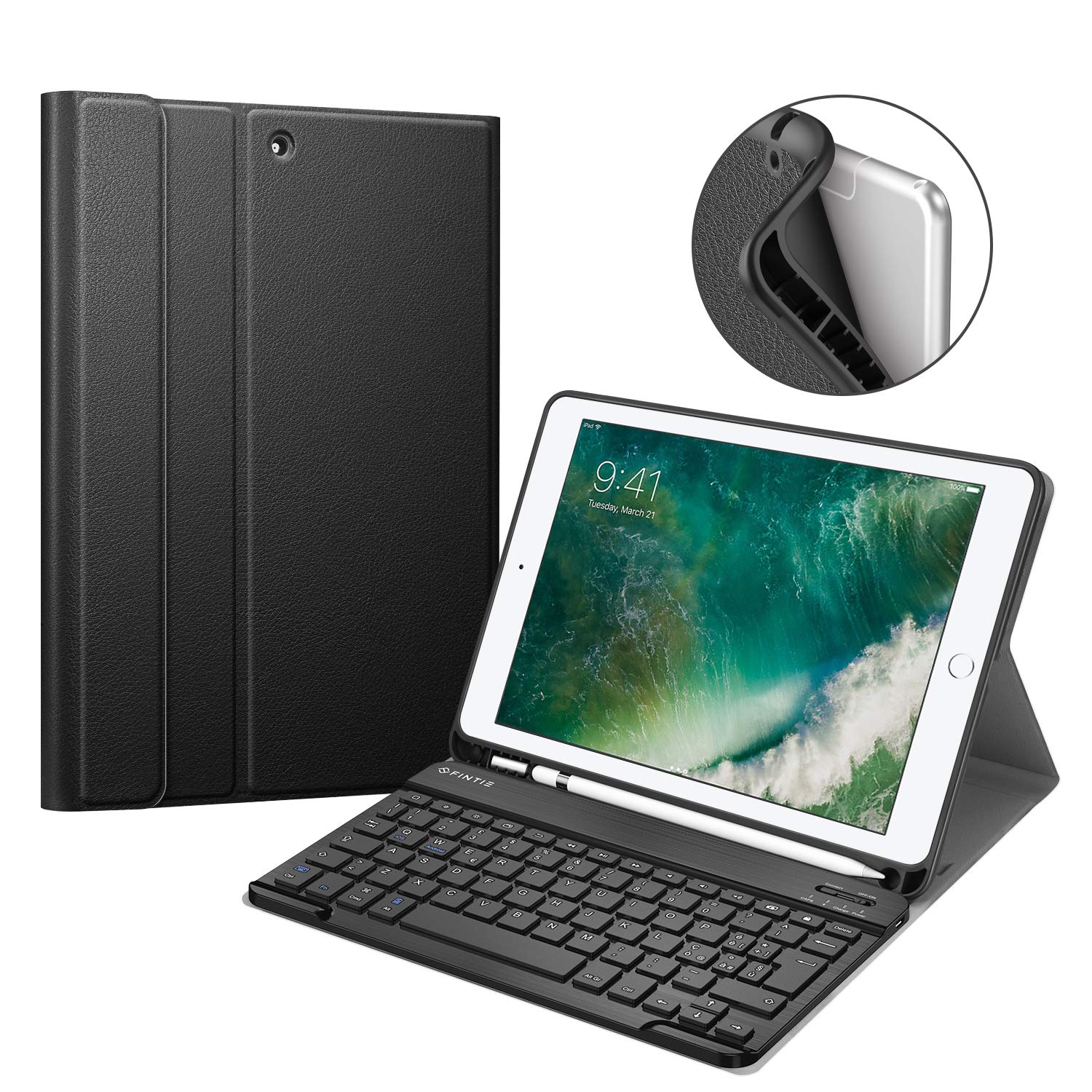 Fintie Bluetooth Keyboard Case for iPad 9.7-inch (6th/5th Gen 2018/2017, iPad Air 2/Air 1) - Detachable Backlit Keyboard with Pencil Holder & Soft TPU Cover | Perfect for Work, Study & Travel (Black)