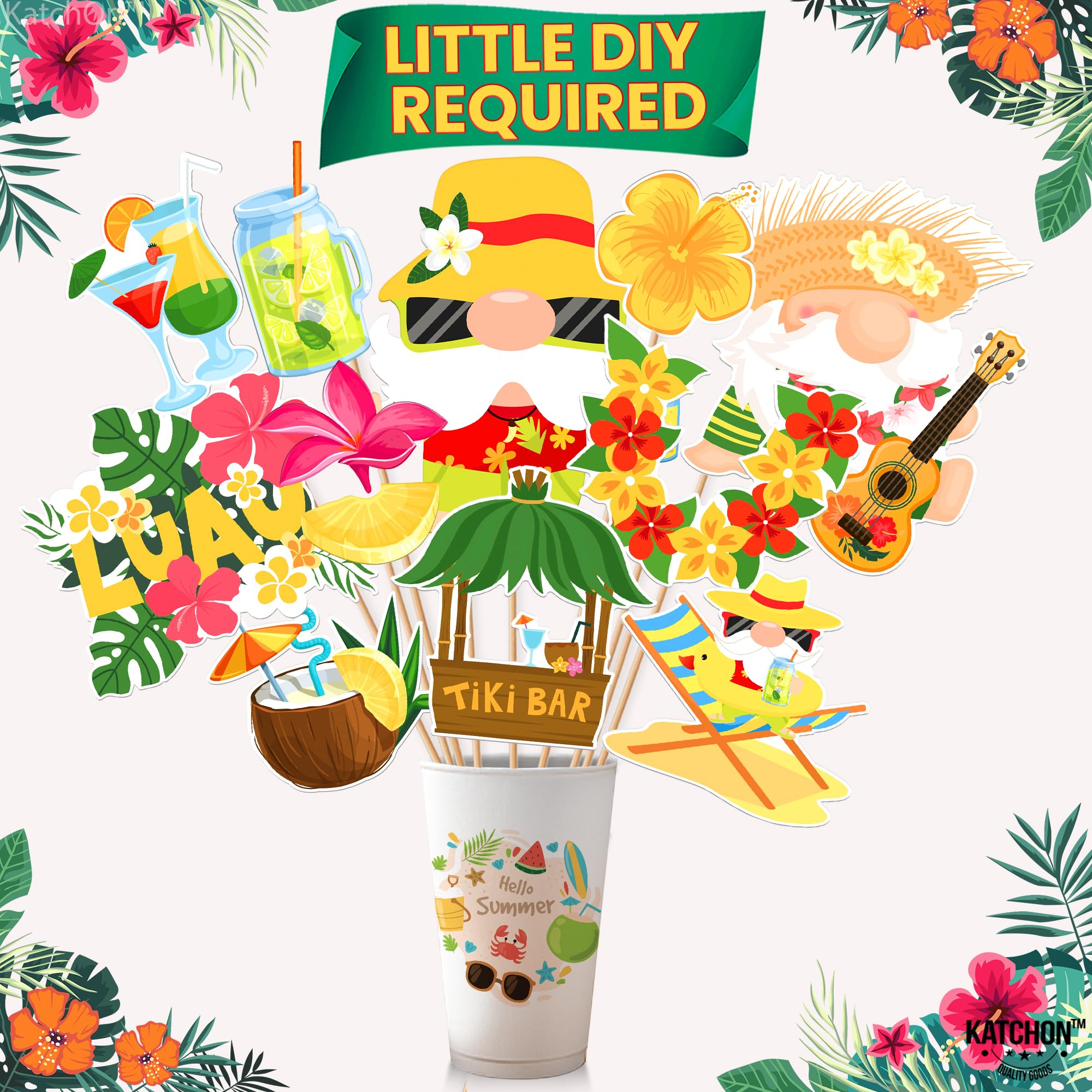 KatchOn Hawaiian Luau Photo Booth Props - 22-Piece Set for Tropical Party Decorations | Hawaiian Themed Party Supplies | Fun Photo Props for Luau, Beach & Summer Parties | Perfect for Birthday, Wedding & Vacation Themes