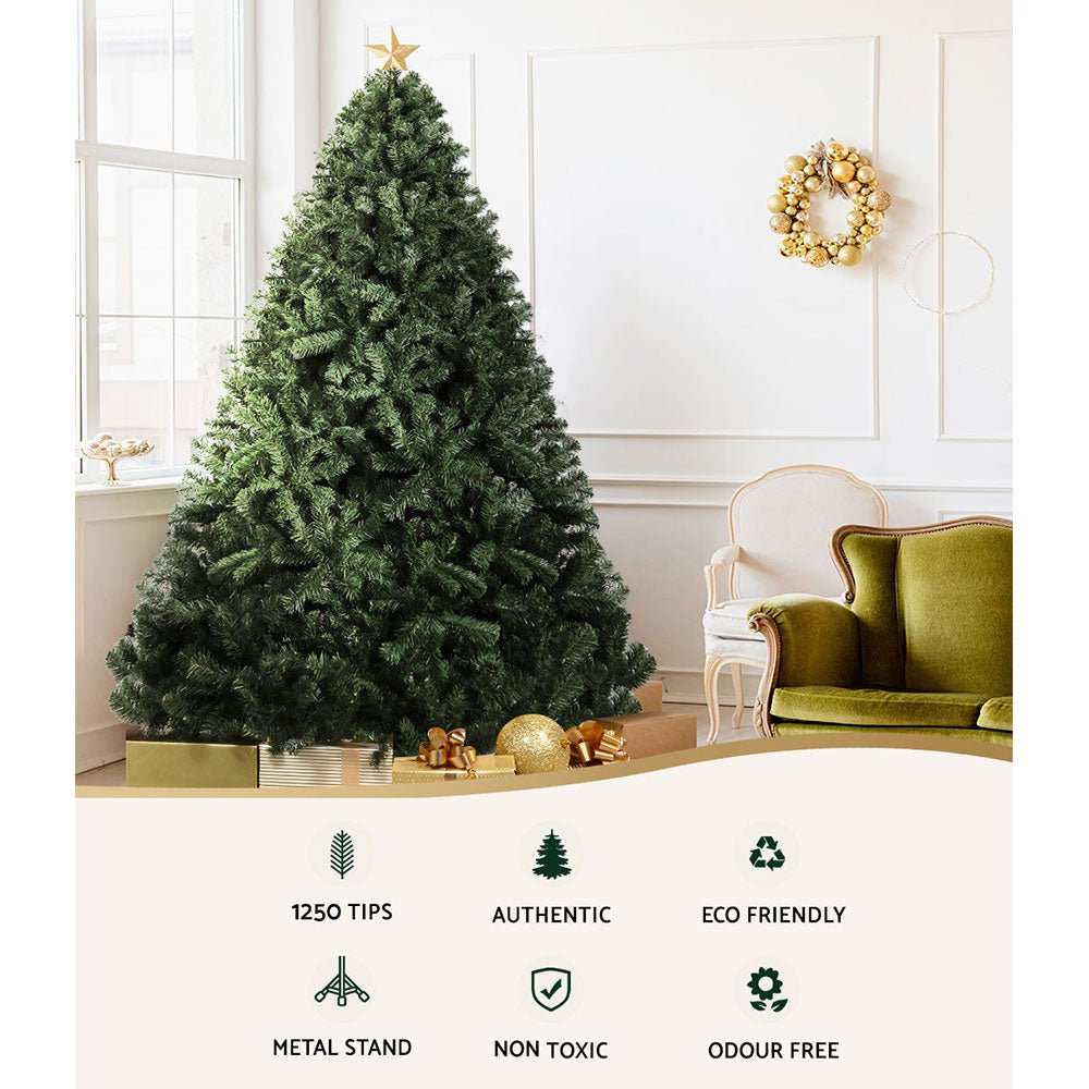 2.1M Premium Artificial Christmas Tree with 1250 Tips - Realistic Green Xmas Tree Decorations for Home, Office, and Holiday Parties