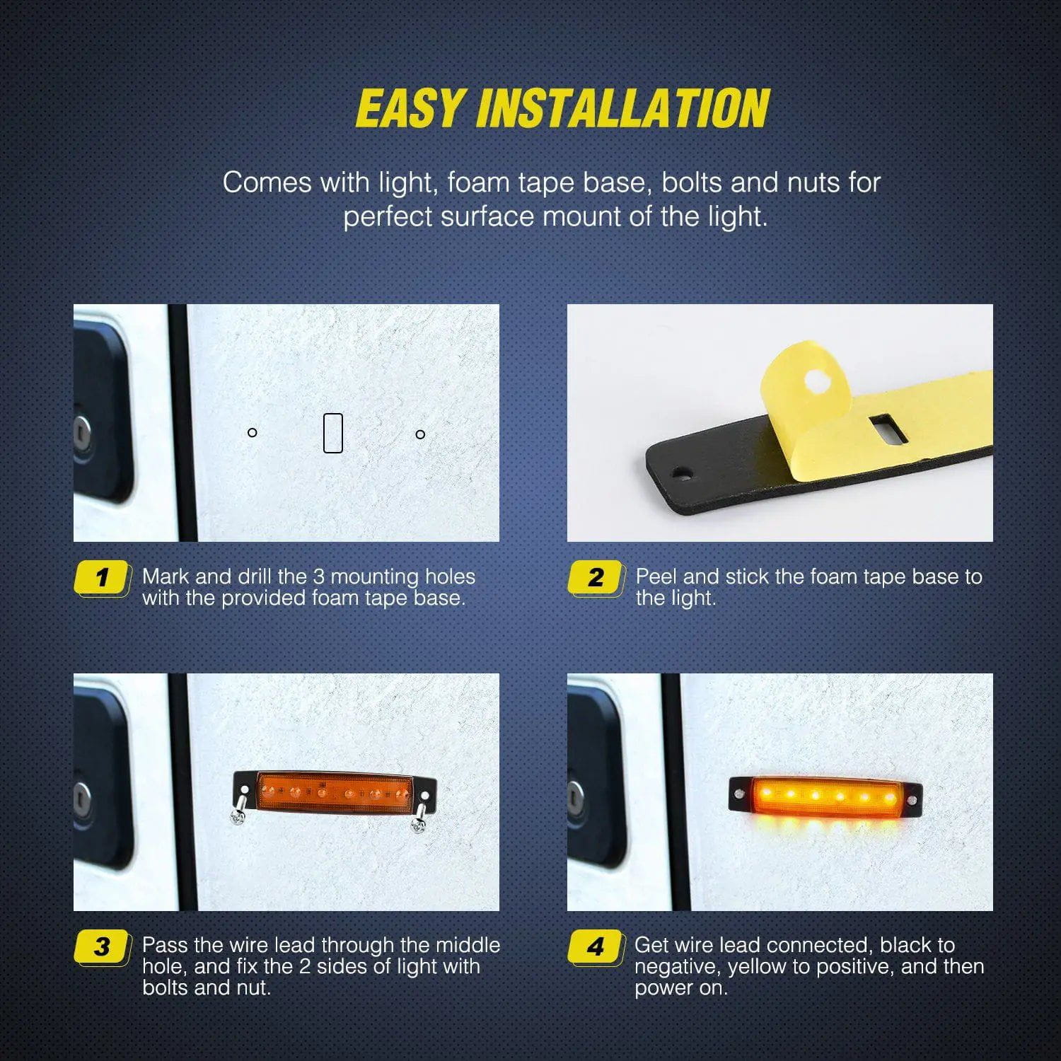 3.8 Inch 6 LEDs Amber Side Marker Lights - 10 Pack for Trucks, Trailers & Commercial Vehicles - Waterproof & Durable for Road Safety & Night Visibility