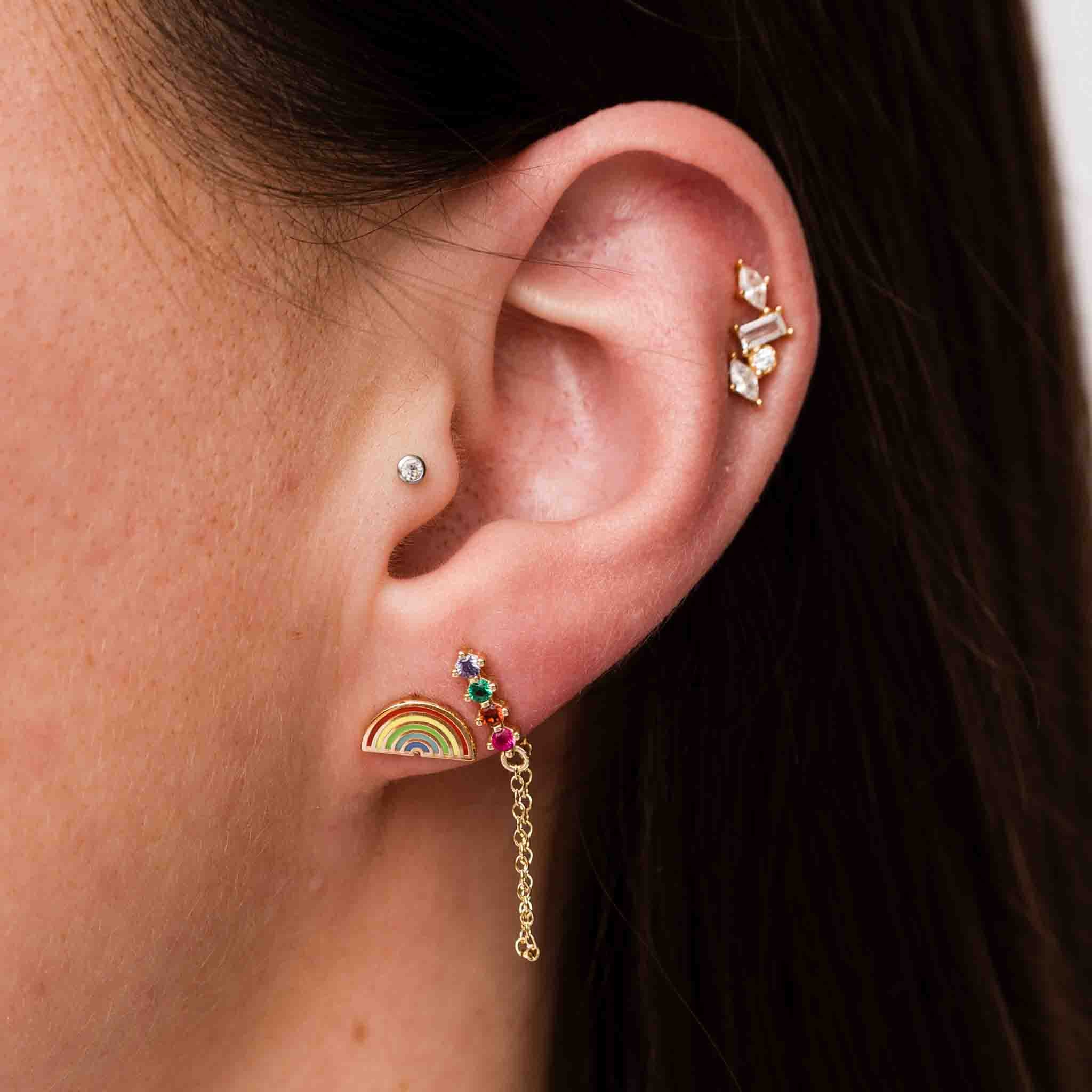 Rainbow Stud Earrings for Women - Dainty Colorful CZ Crystal Studs - Perfect for Everyday Wear, Parties & Gifts