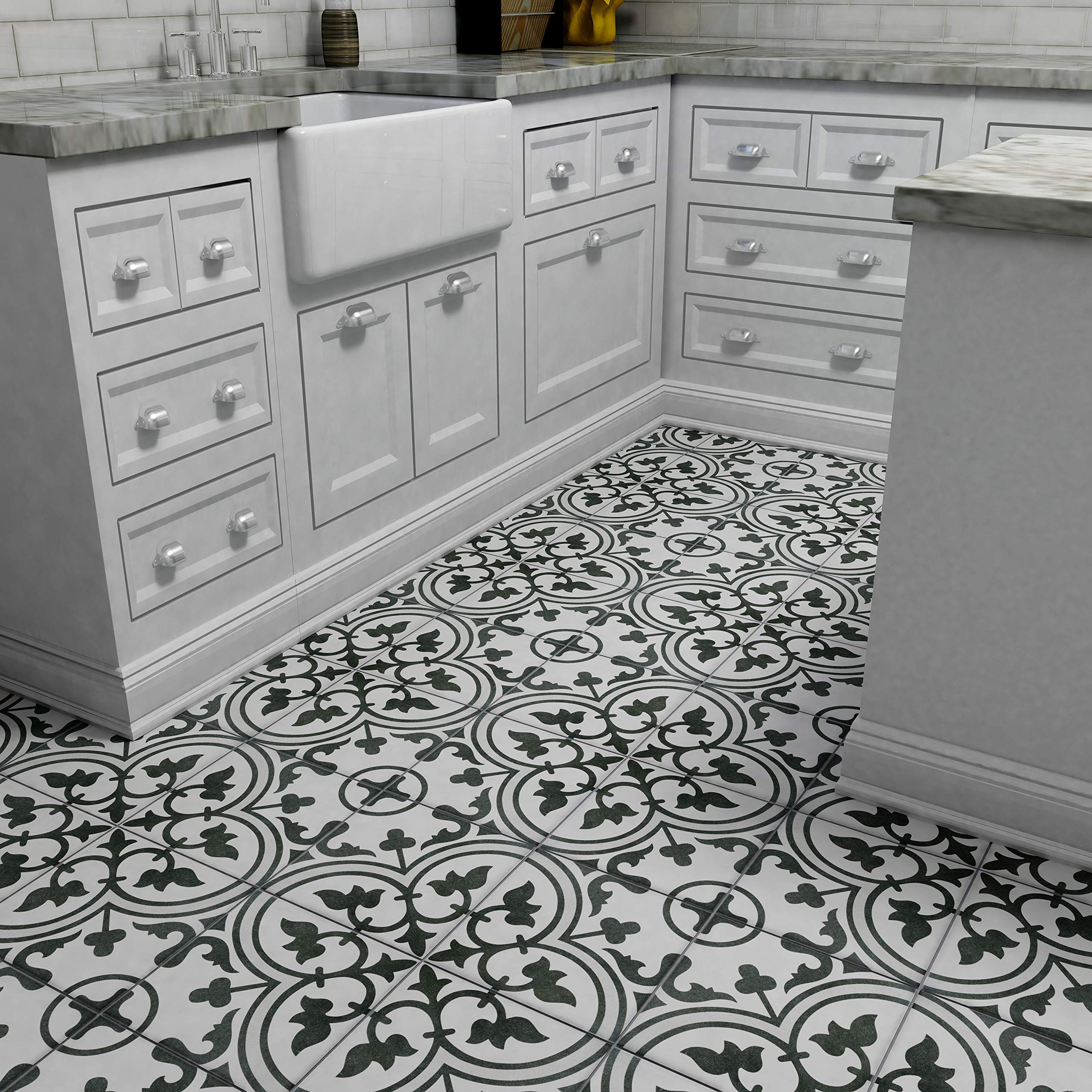 Merola Tile Arte White 9.75x9.75 Inch Porcelain Floor and Wall Tile - Perfect for Bathroom, Kitchen, and Backsplash Renovations
