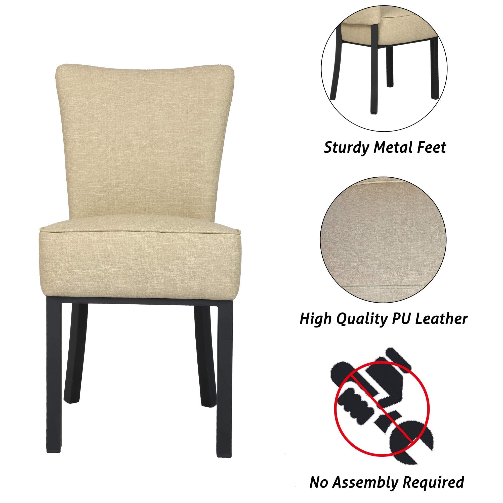 Premium PU Leather Upholstered Dining Chairs Set of 2 - Modern Armless Parsons Chairs with Tall Backrest & 5