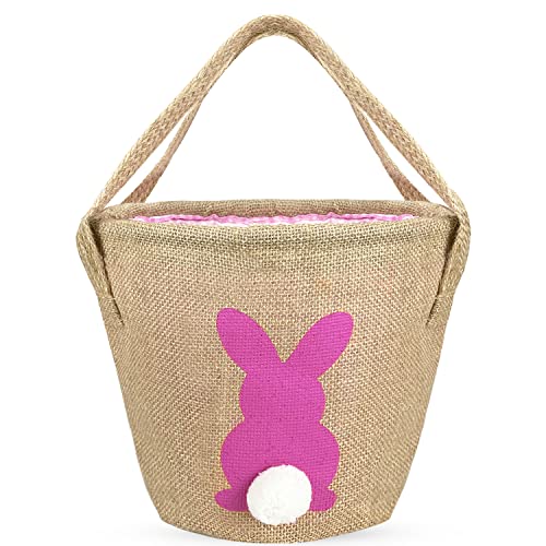 Easter Baskets for Kids - Large Bunny Basket with Handle for Easter Egg Hunt, Cute Rabbit Bucket Easter Gift Bags for Boys & Girls (Pink) - Perfect for Easter Party Favors, Spring Decorations & Holiday Gift Giving