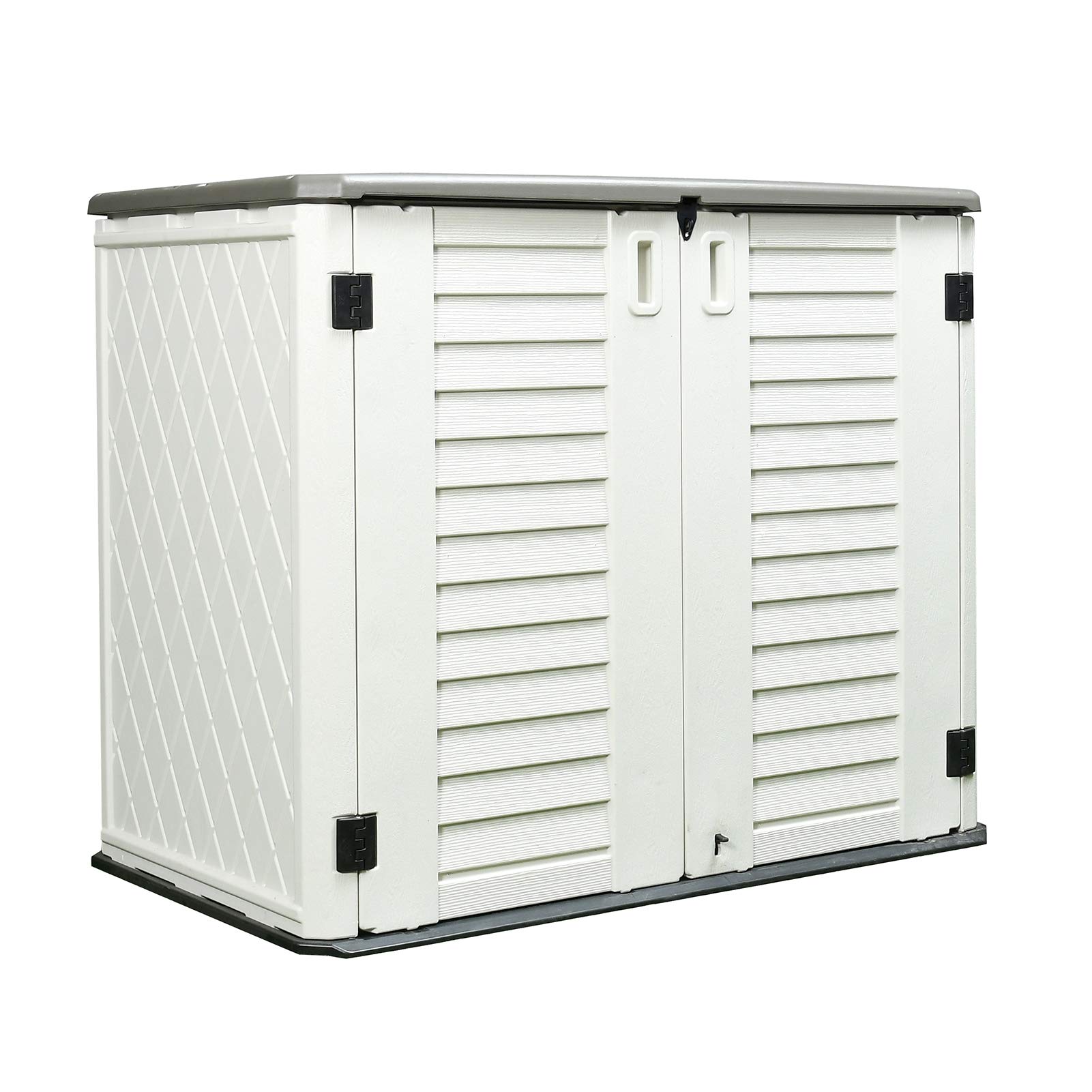 ADDOK 27 Cu. ft Horizontal Outdoor Storage Shed - Weather Resistant Lockable Plastic Storage Cabinet for Backyard, Patio & Garden (Ivory White) | Perfect for Storing Lawn Equipment, Pool Supplies & Seasonal Decorations